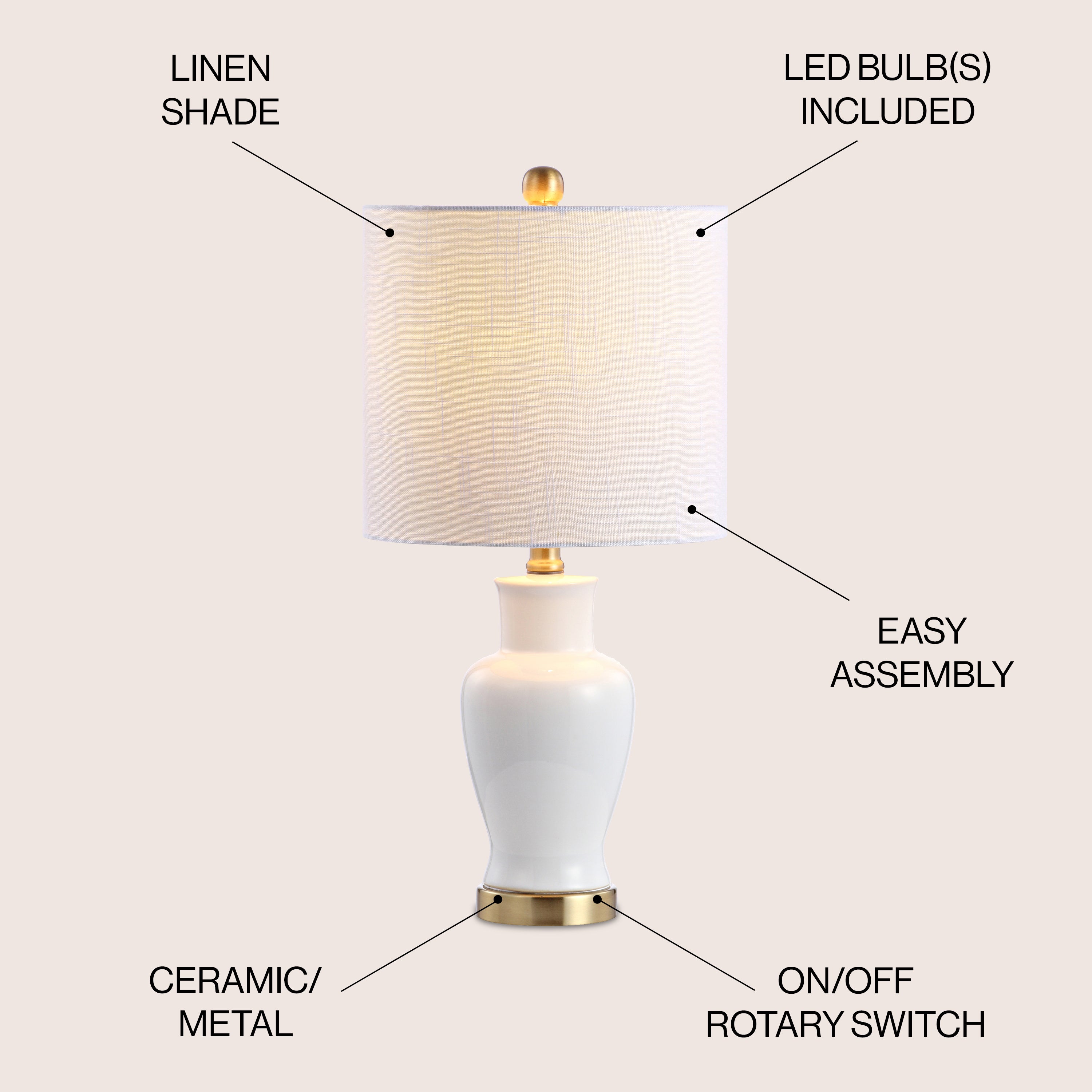 Chi Ceramic/Iron Modern Classic LED Table Lamp