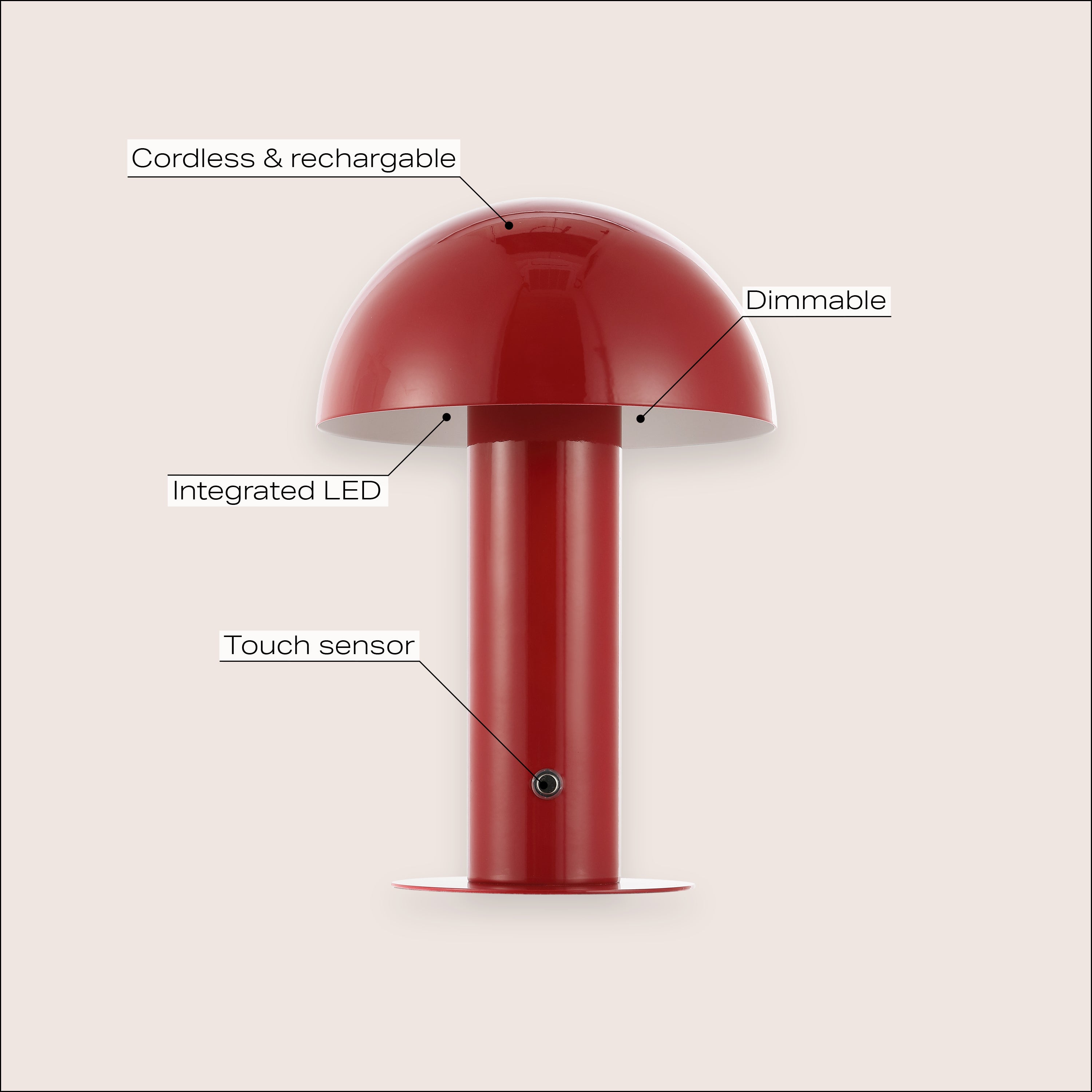 Boletus Contemporary Bohemian Rechargeable/Cordless Iron Dimmable Integrated LED Mushroom Table Lamp