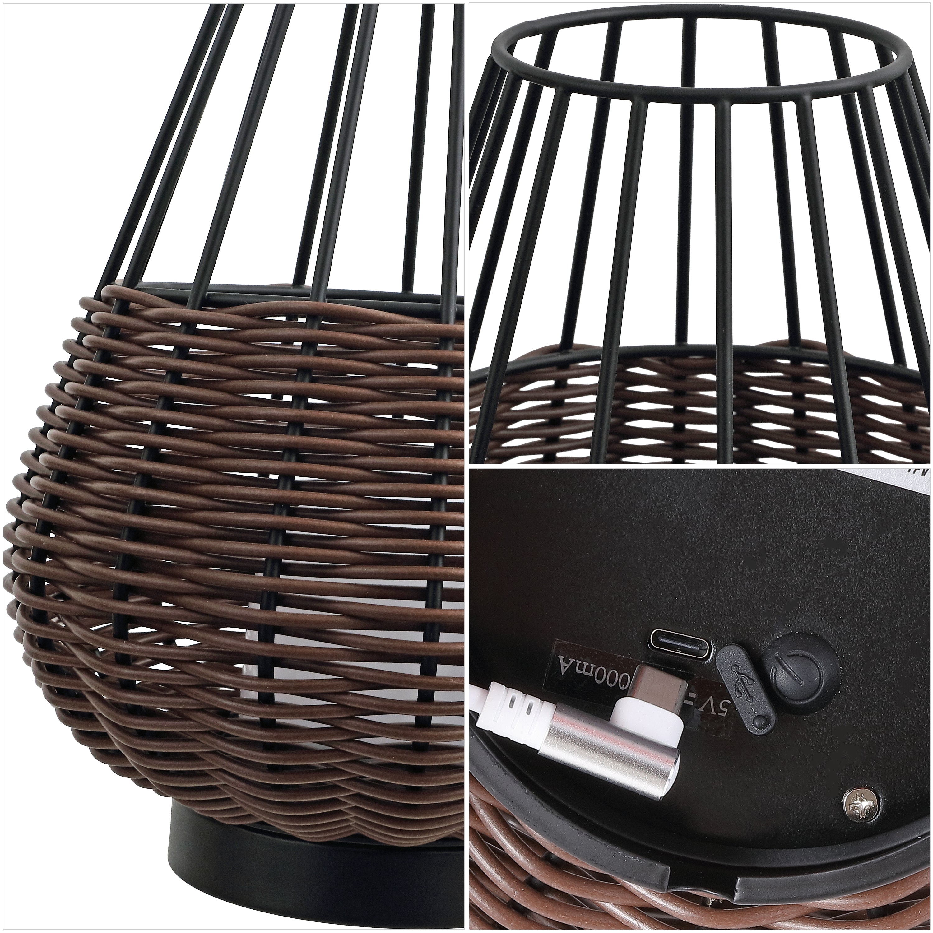 Elian 10" Modern Rustic Decorative Indoor/Outdoor Faux Wicker Rechargeable/Cordless Dimmable Integrated LED Table Lamp