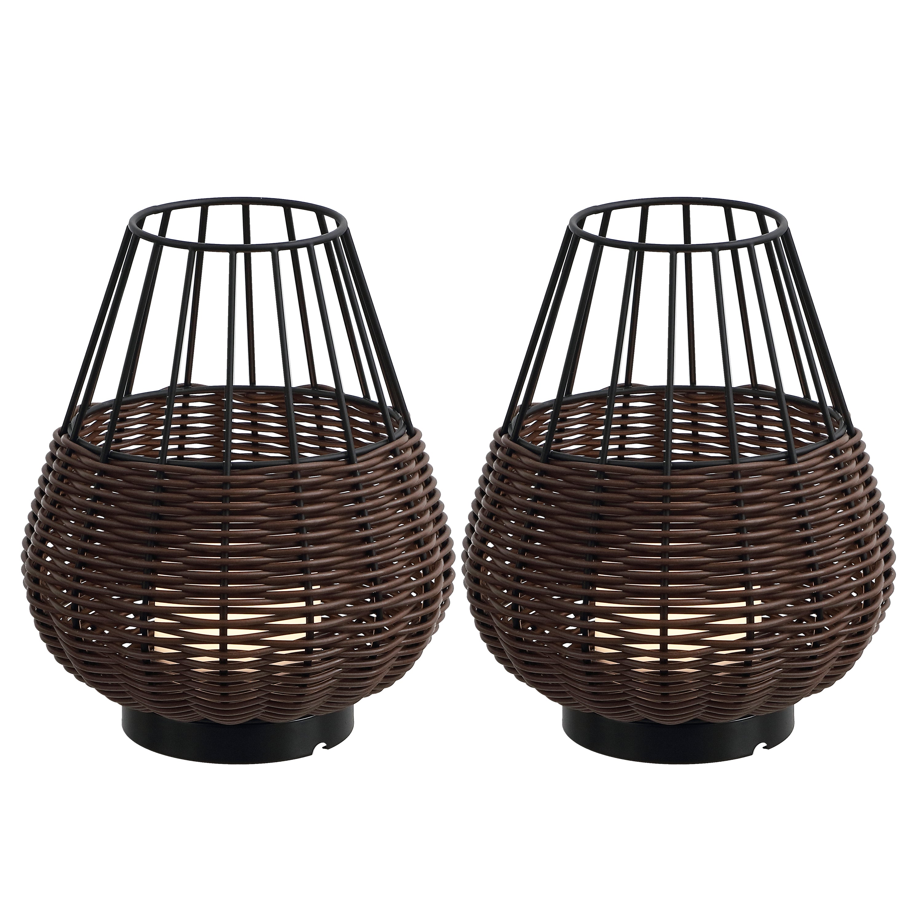 Elian 10" Modern Rustic Decorative Indoor/Outdoor Faux Wicker Rechargeable/Cordless Dimmable Integrated LED Table Lamp
