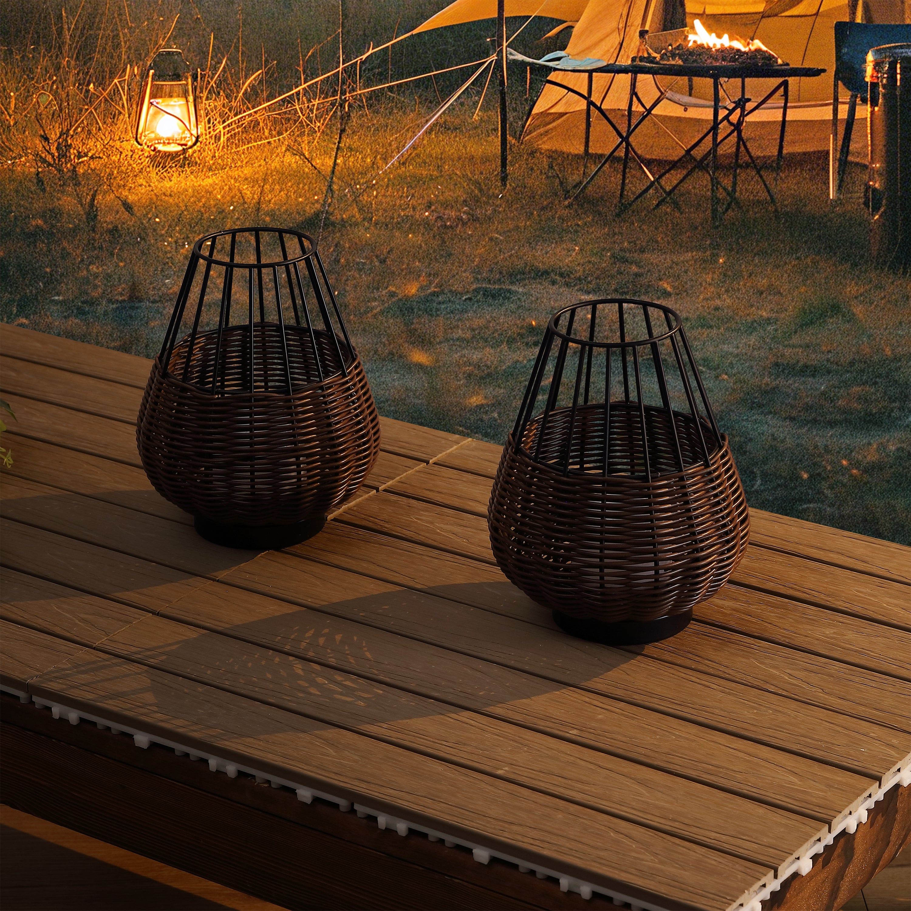 Elian 10" Modern Rustic Decorative Indoor/Outdoor Faux Wicker Rechargeable/Cordless Dimmable Integrated LED Table Lamp
