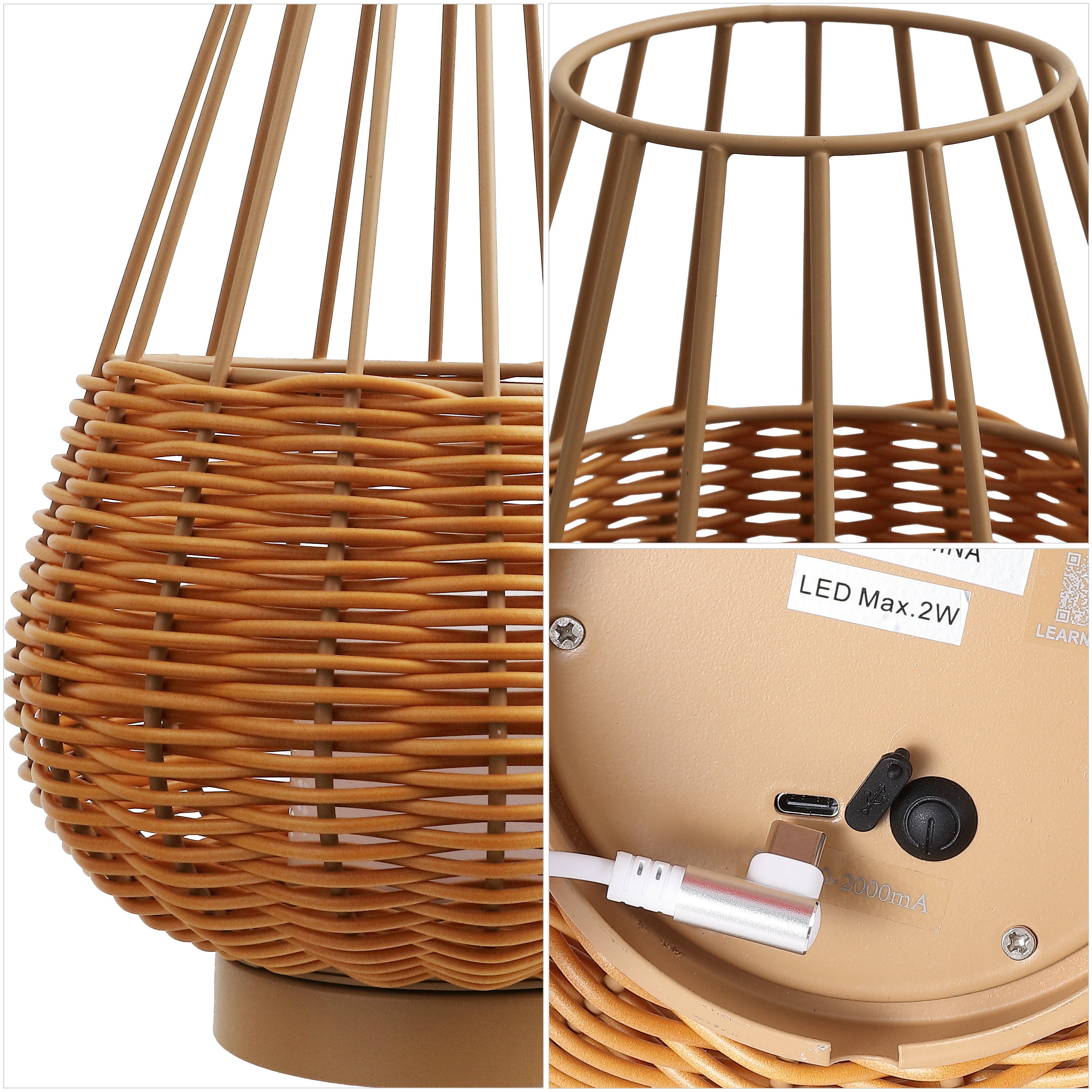Elian 10" Modern Rustic Decorative Indoor/Outdoor Faux Wicker Rechargeable/Cordless Dimmable Integrated LED Table Lamp