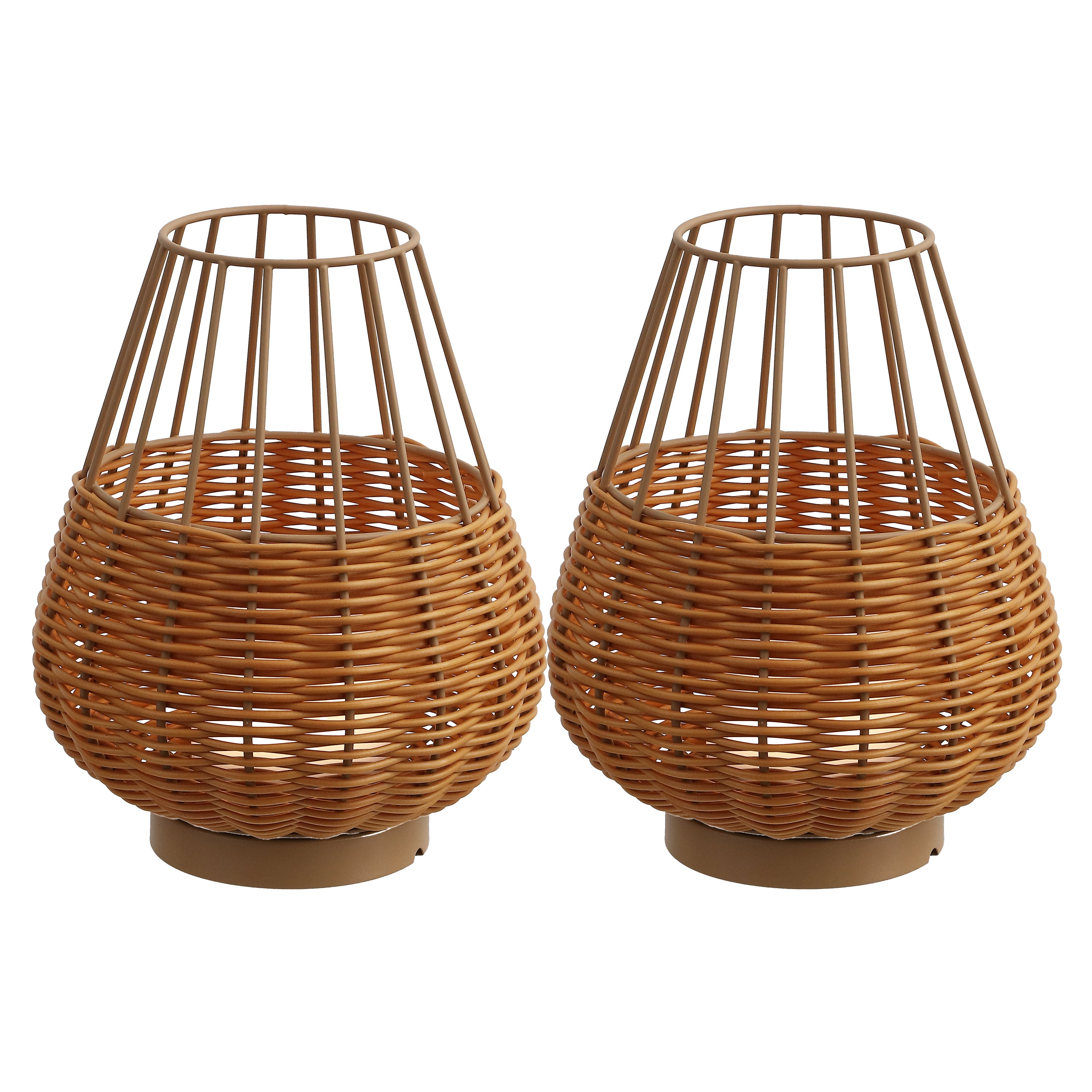 Elian 10" Modern Rustic Decorative Indoor/Outdoor Faux Wicker Rechargeable/Cordless Dimmable Integrated LED Table Lamp
