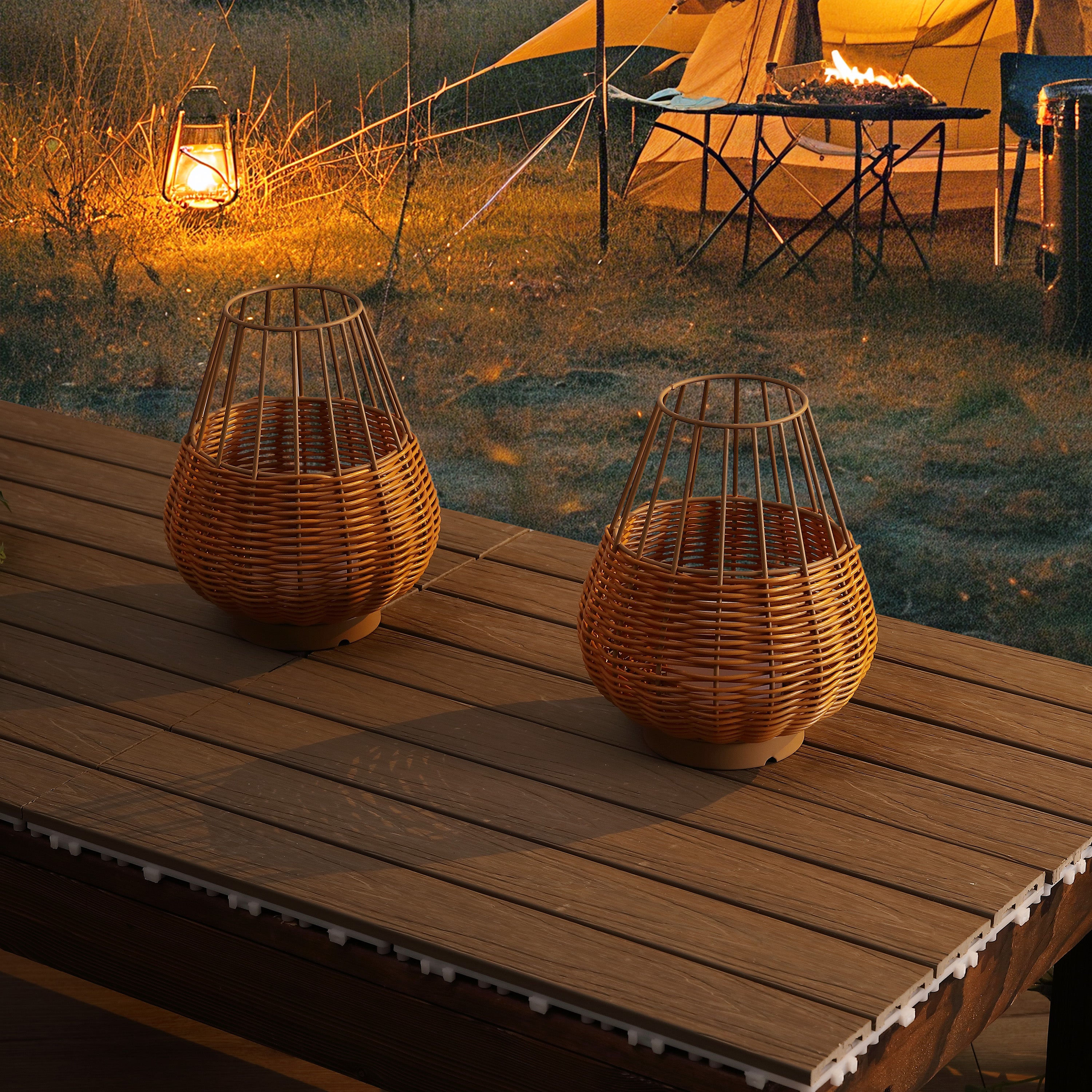 Elian 10" Modern Rustic Decorative Indoor/Outdoor Faux Wicker Rechargeable/Cordless Dimmable Integrated LED Table Lamp