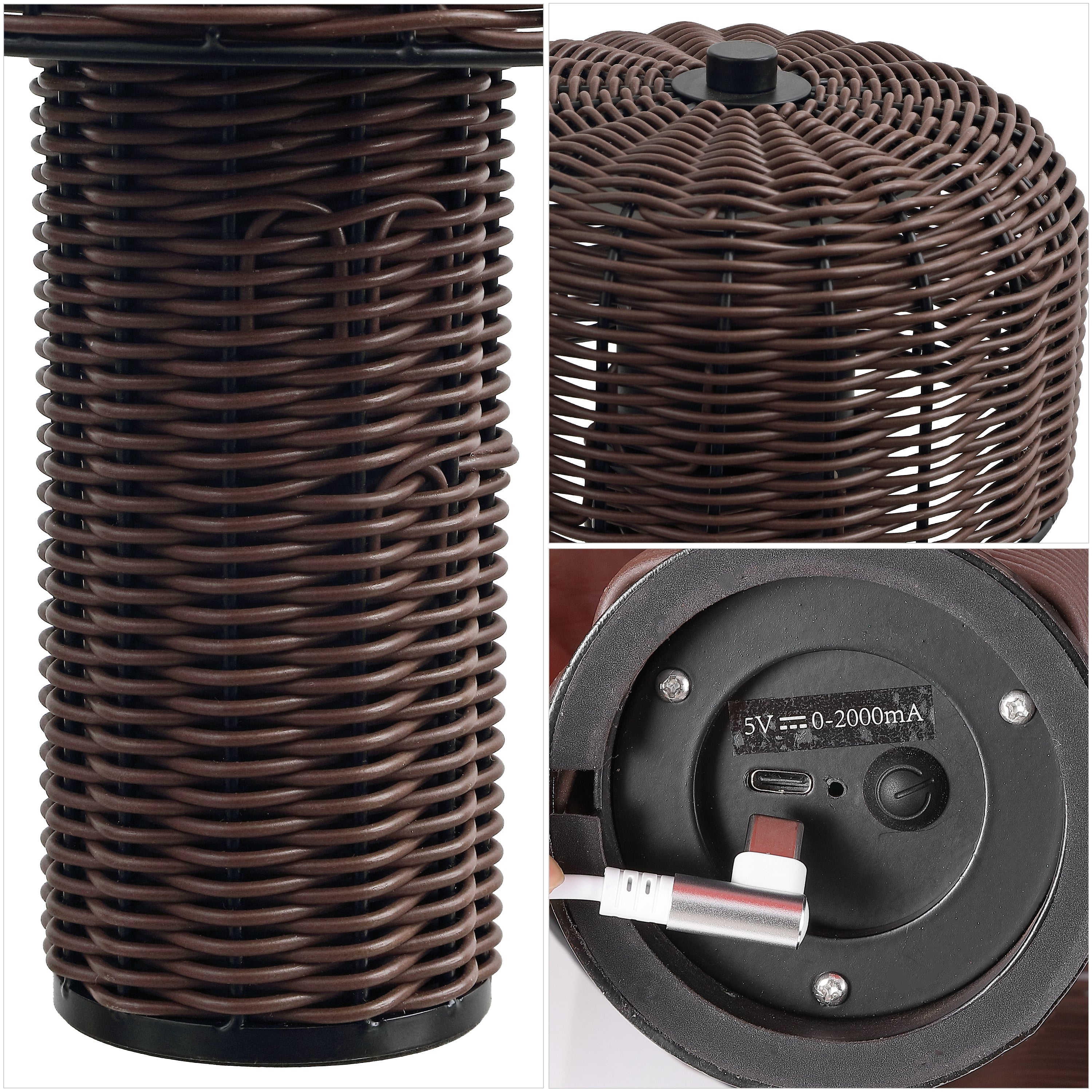 Mia 10" Modern Scandinavian Indoor/Outdoor Faux Wicker Rechargeable/Cordless Dimmable Integrated LED Table Lamp, Set of 2