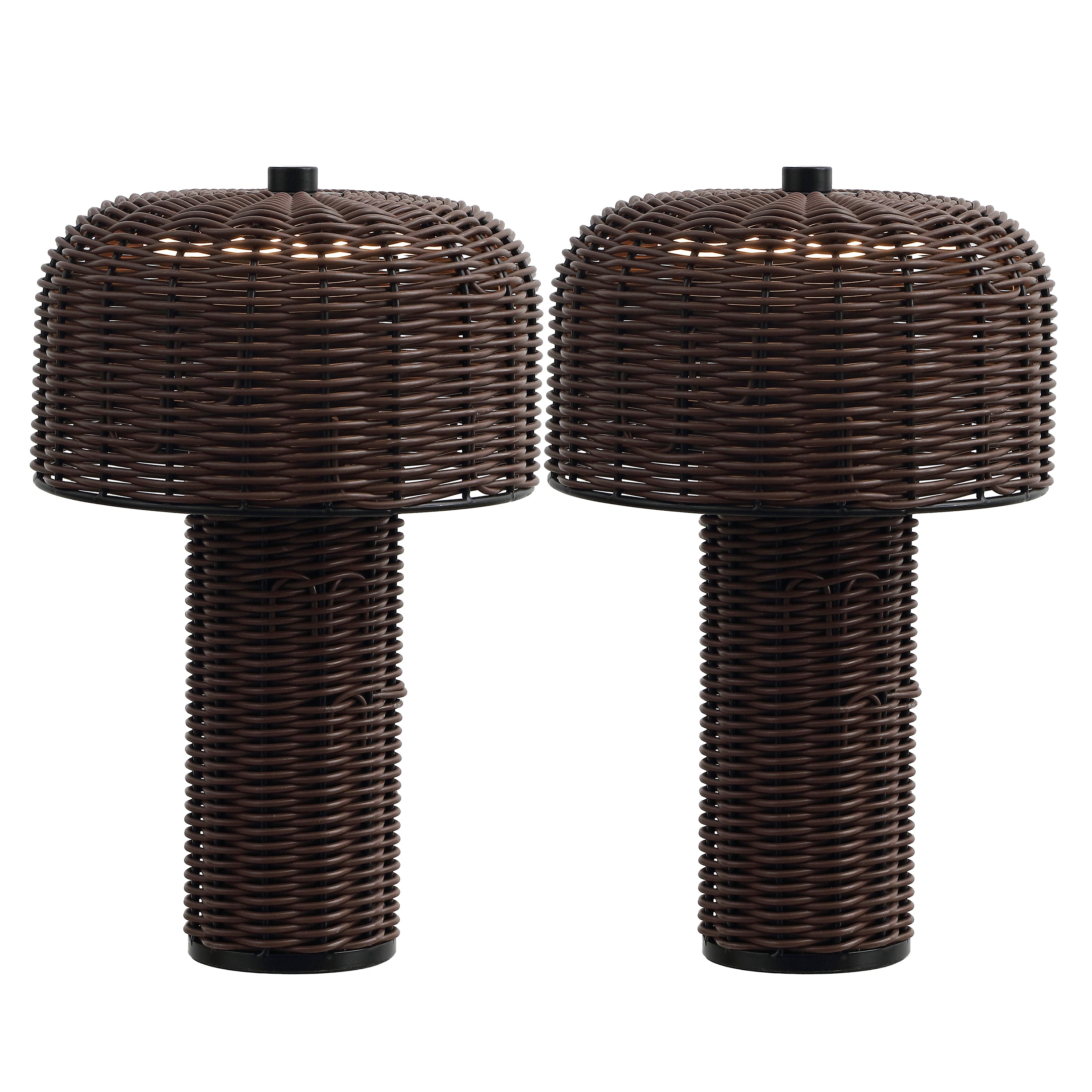 Mia 10" Modern Scandinavian Indoor/Outdoor Faux Wicker Rechargeable/Cordless Dimmable Integrated LED Table Lamp, Set of 2