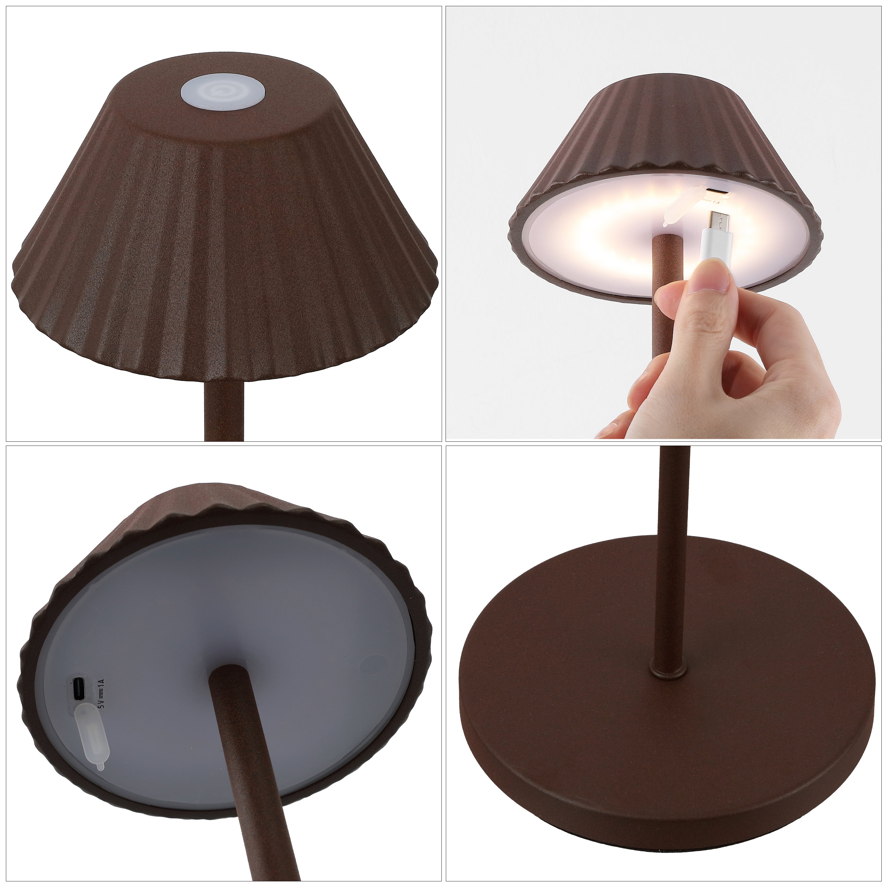 Mallory 44" Modern Minimalist Indoor/Outdoor Iron Pleated Shade Rechargeable/Cordless Dimmable Integrated LED Floor Lamp