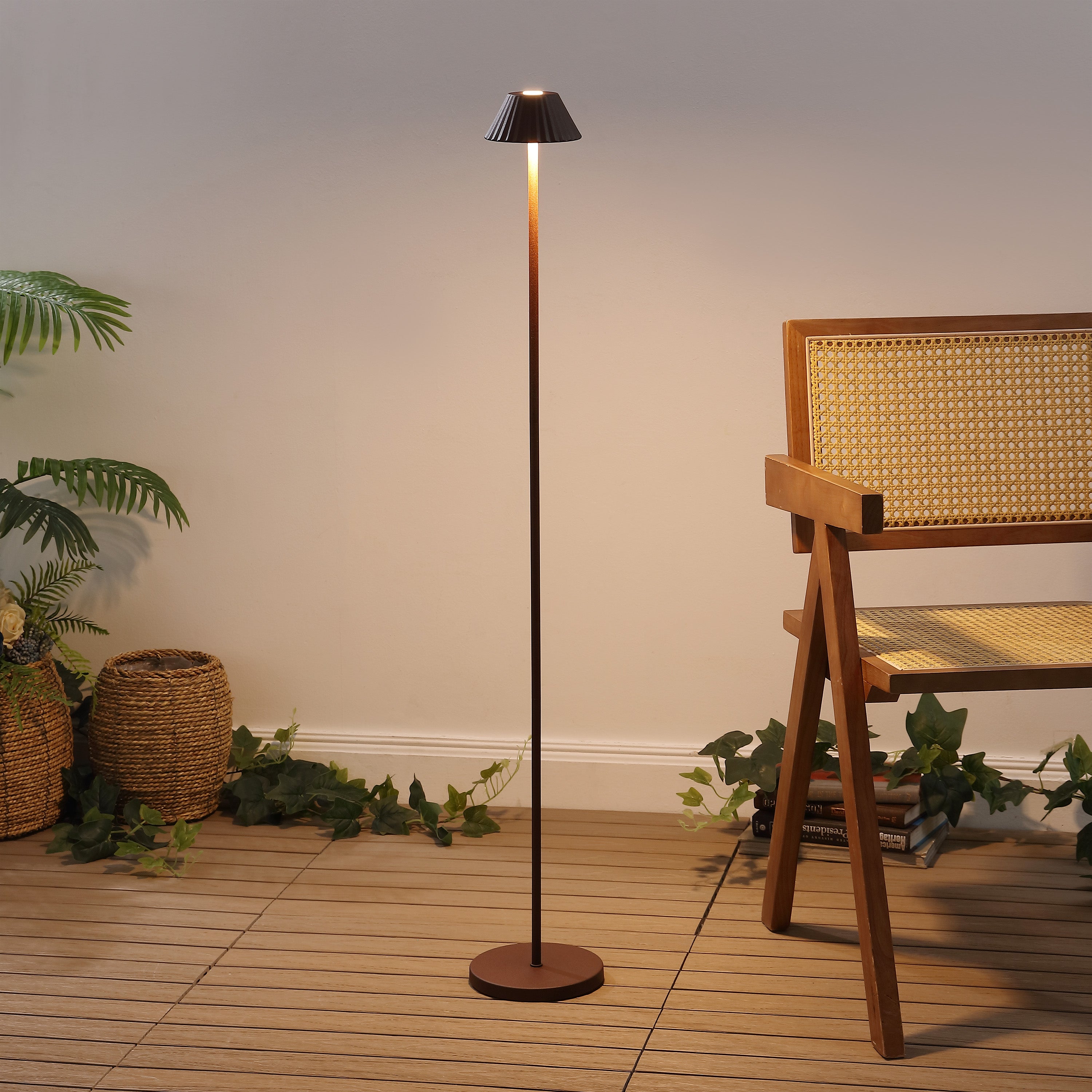 Mallory 44" Modern Minimalist Indoor/Outdoor Iron Pleated Shade Rechargeable/Cordless Dimmable Integrated LED Floor Lamp