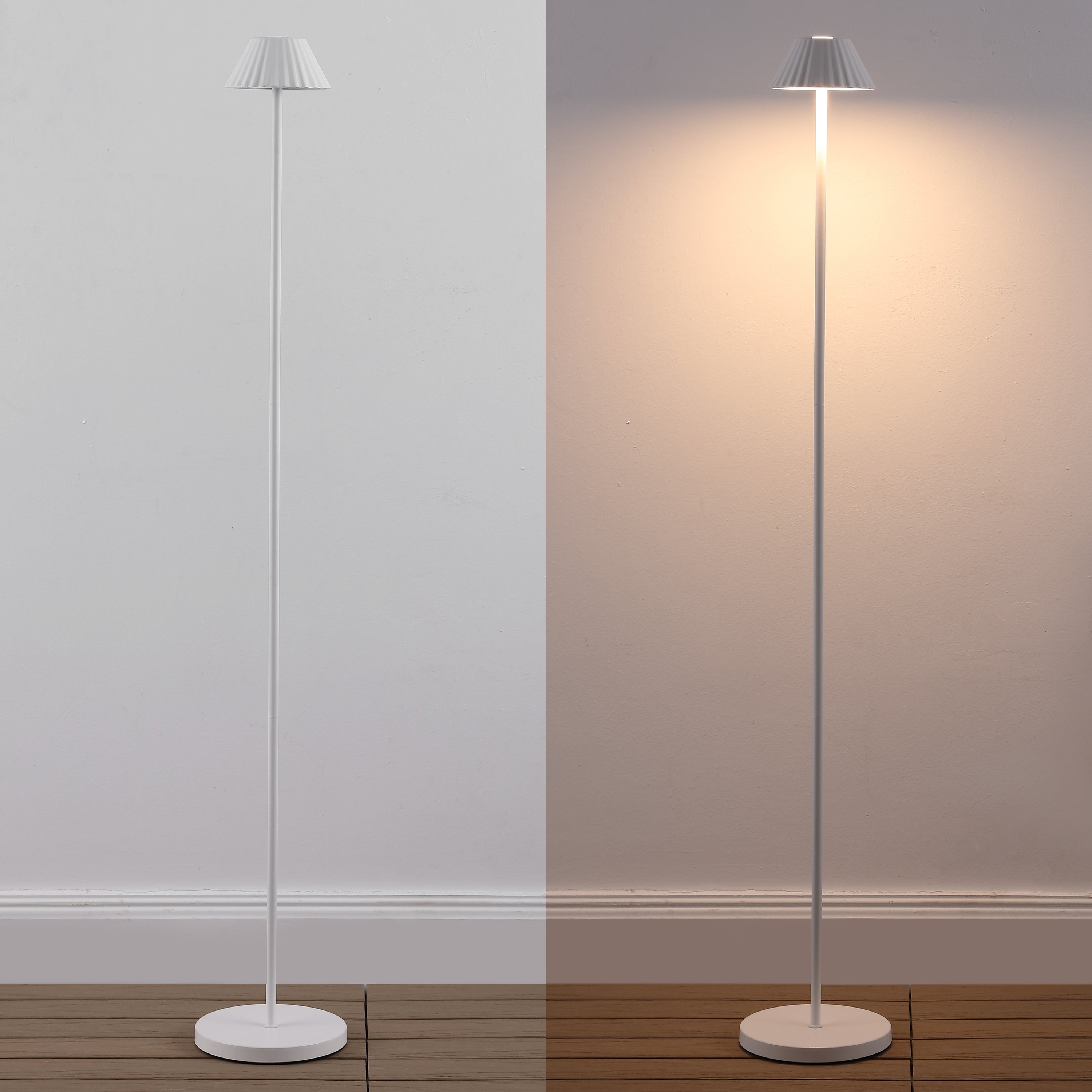 Mallory 44" Modern Minimalist Indoor/Outdoor Iron Pleated Shade Rechargeable/Cordless Dimmable Integrated LED Floor Lamp