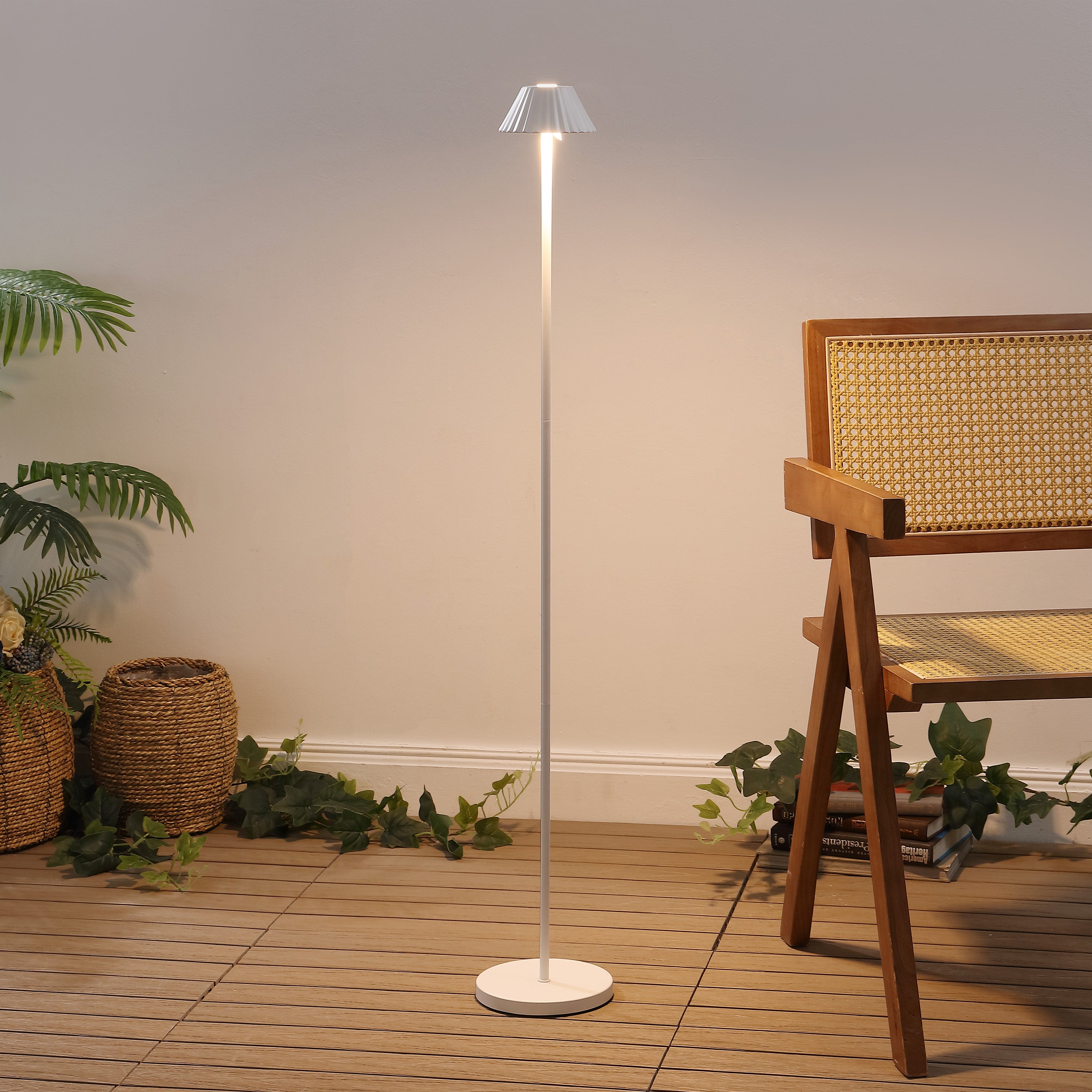 Mallory 44" Modern Minimalist Indoor/Outdoor Iron Pleated Shade Rechargeable/Cordless Dimmable Integrated LED Floor Lamp