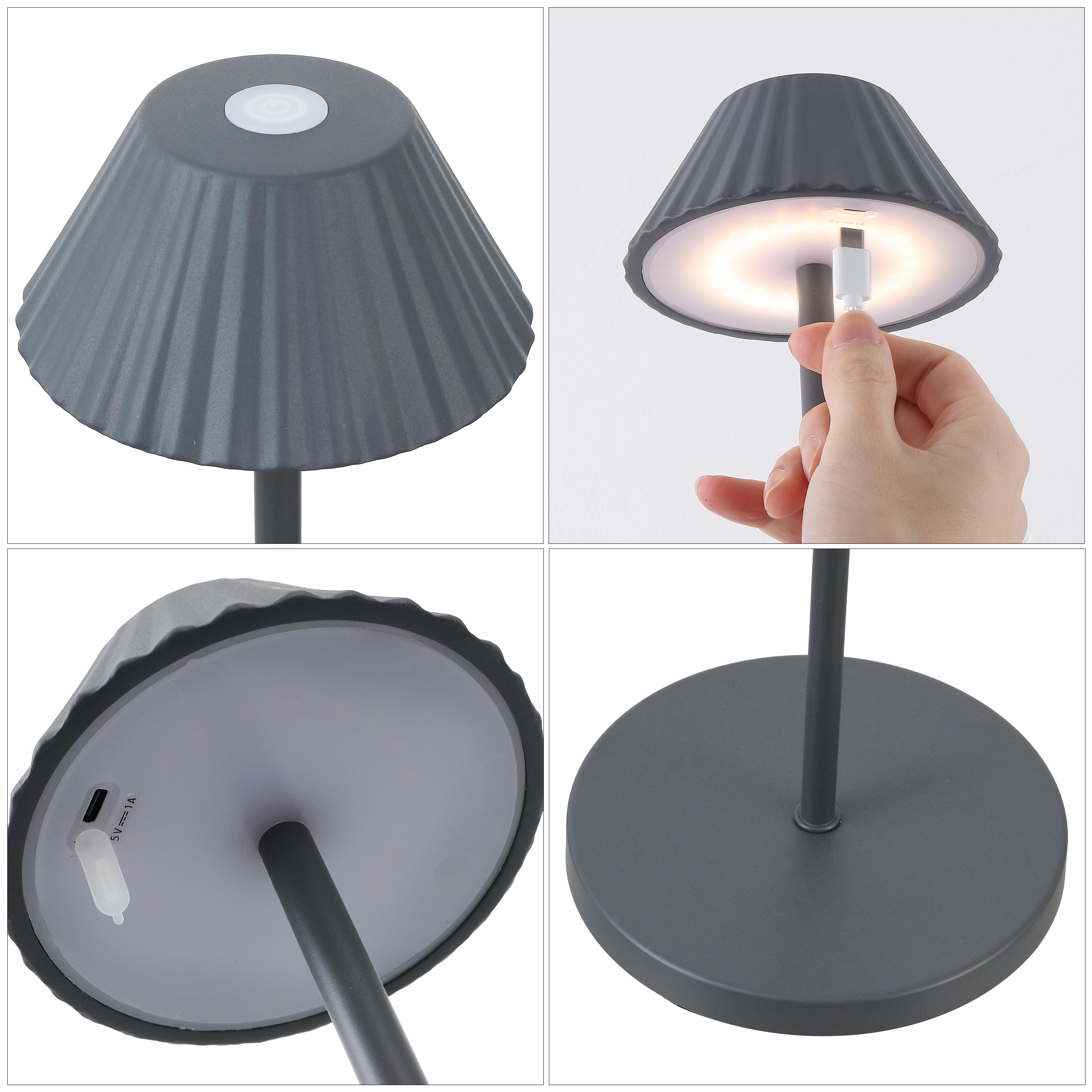 Mallory 44" Modern Minimalist Indoor/Outdoor Iron Pleated Shade Rechargeable/Cordless Dimmable Integrated LED Floor Lamp