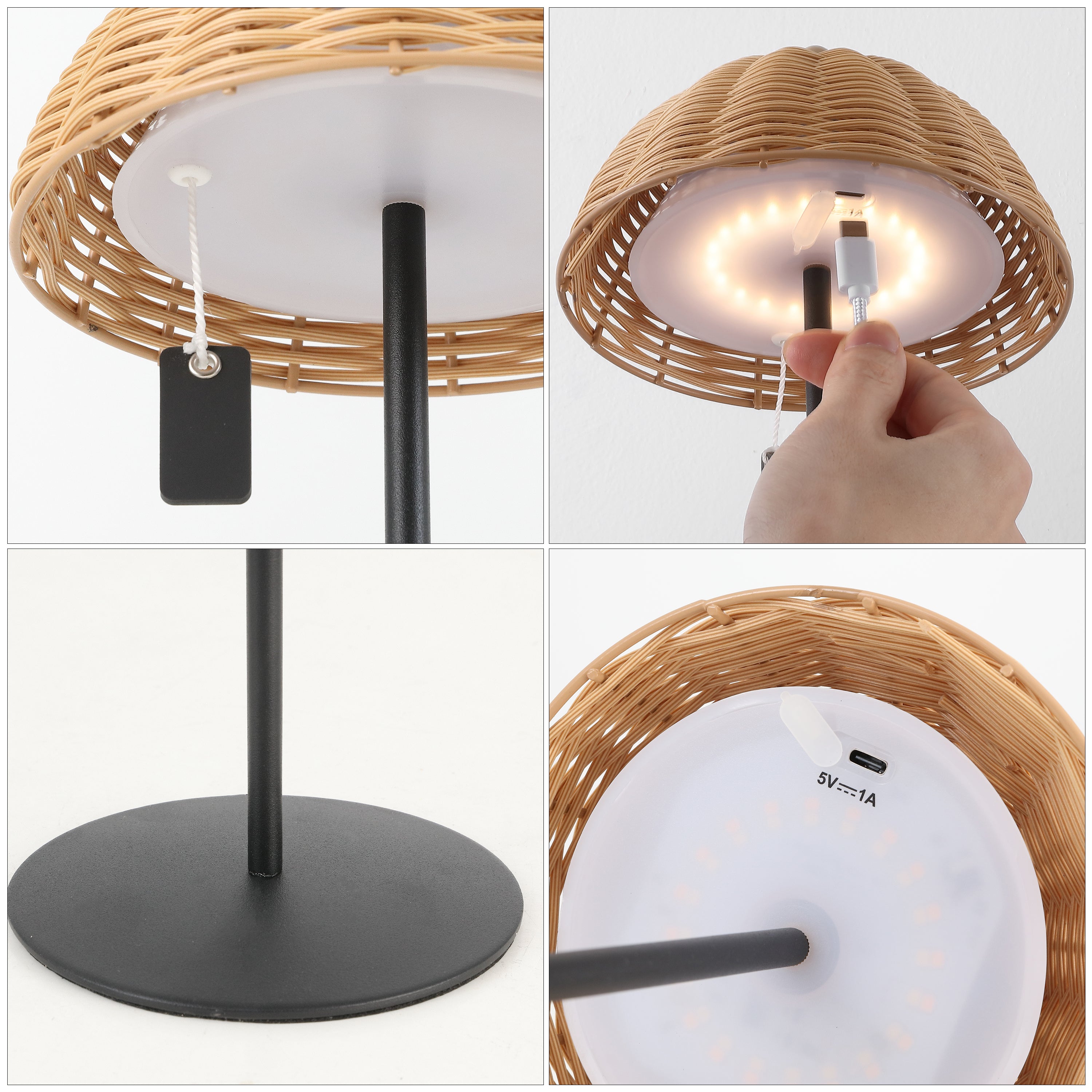 Tilly 12.75" Modern Coastal Indoor/Outdoor Wicker Shade Rechargeable/Cordless Dimmable Integrated LED Table Lamp, Set of 2
