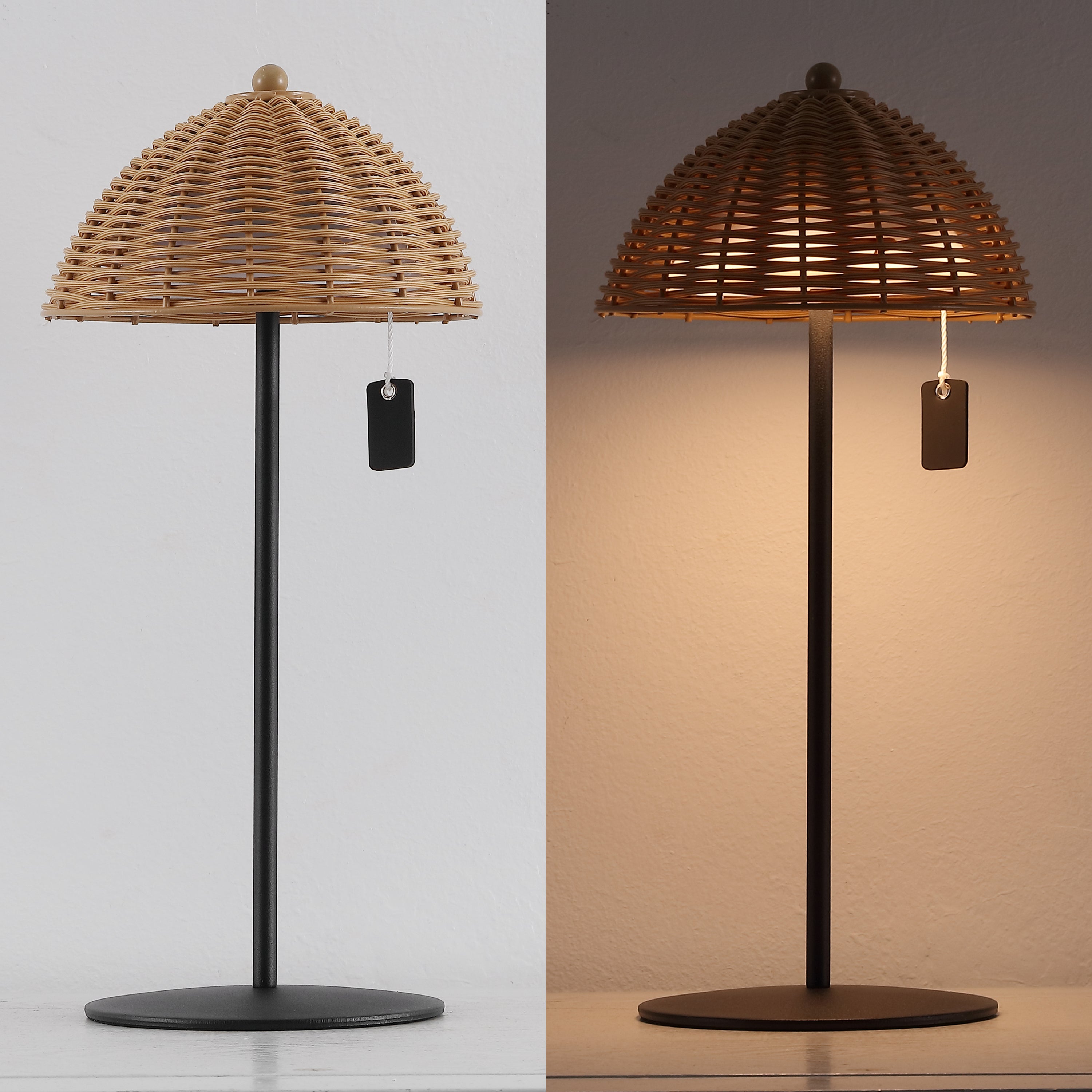 Tilly 12.75" Modern Coastal Indoor/Outdoor Wicker Shade Rechargeable/Cordless Dimmable Integrated LED Table Lamp, Set of 2