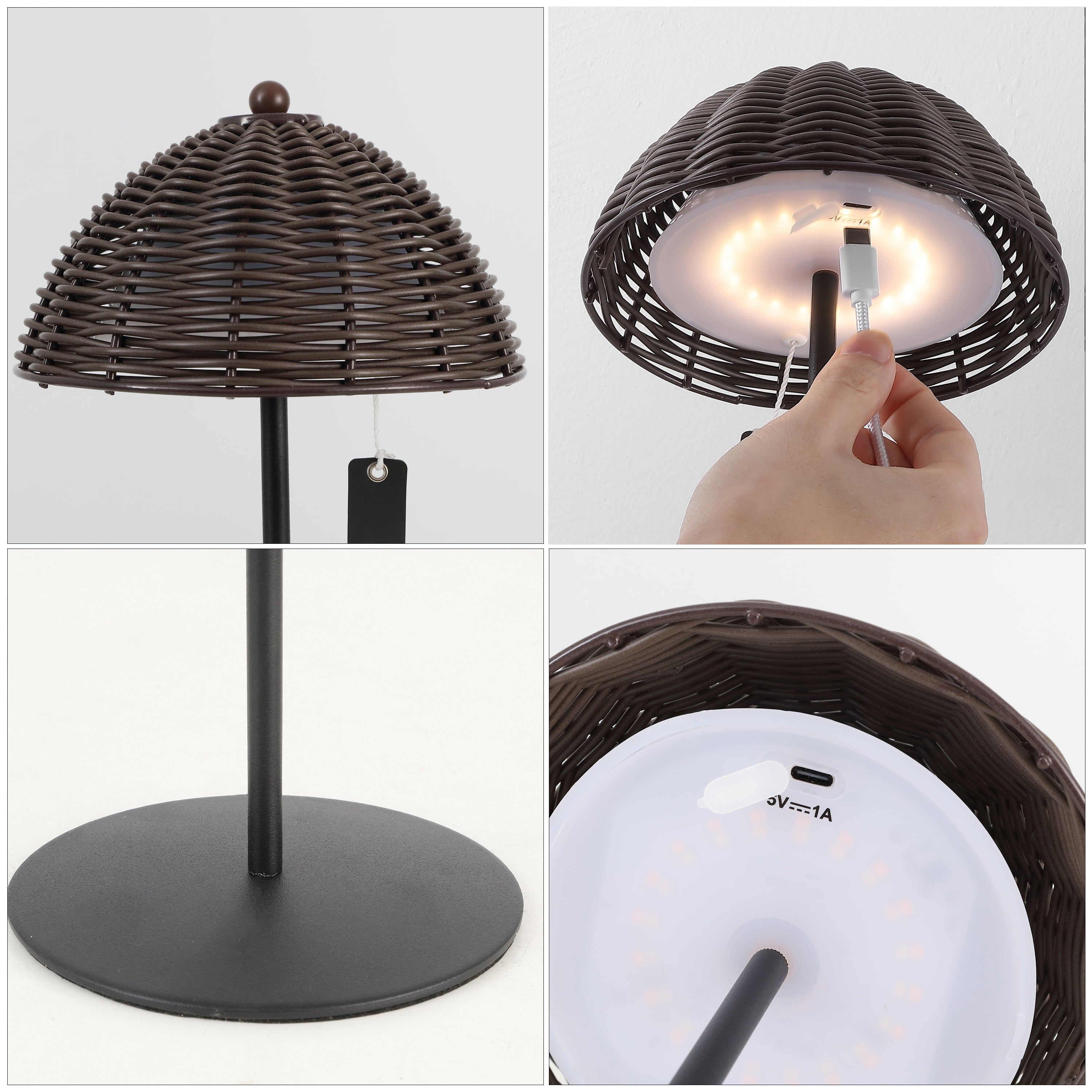 Tilly 12.75" Modern Coastal Indoor/Outdoor Wicker Shade Rechargeable/Cordless Dimmable Integrated LED Table Lamp, Set of 2