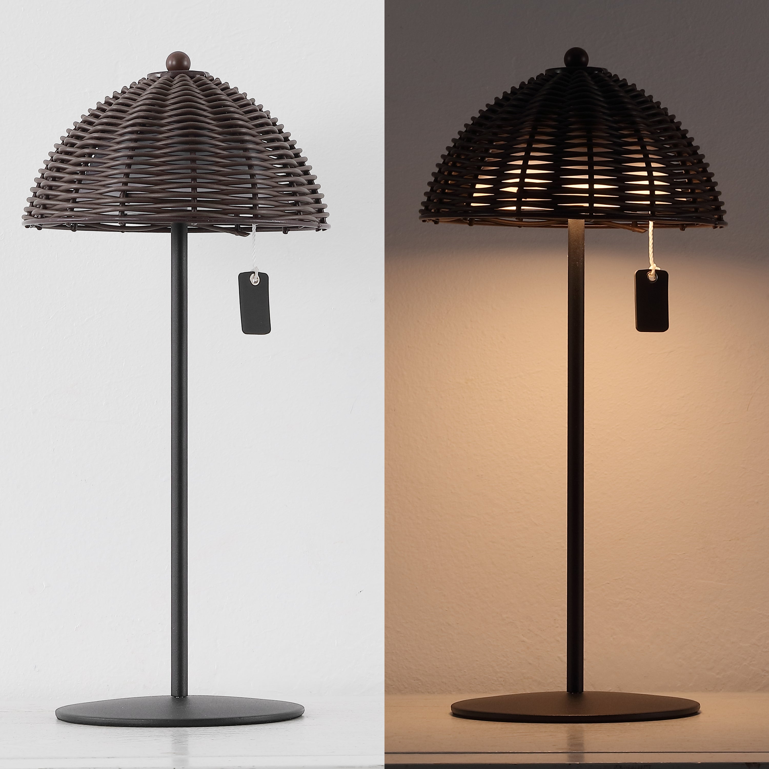 Tilly 12.75" Modern Coastal Indoor/Outdoor Wicker Shade Rechargeable/Cordless Dimmable Integrated LED Table Lamp, Set of 2