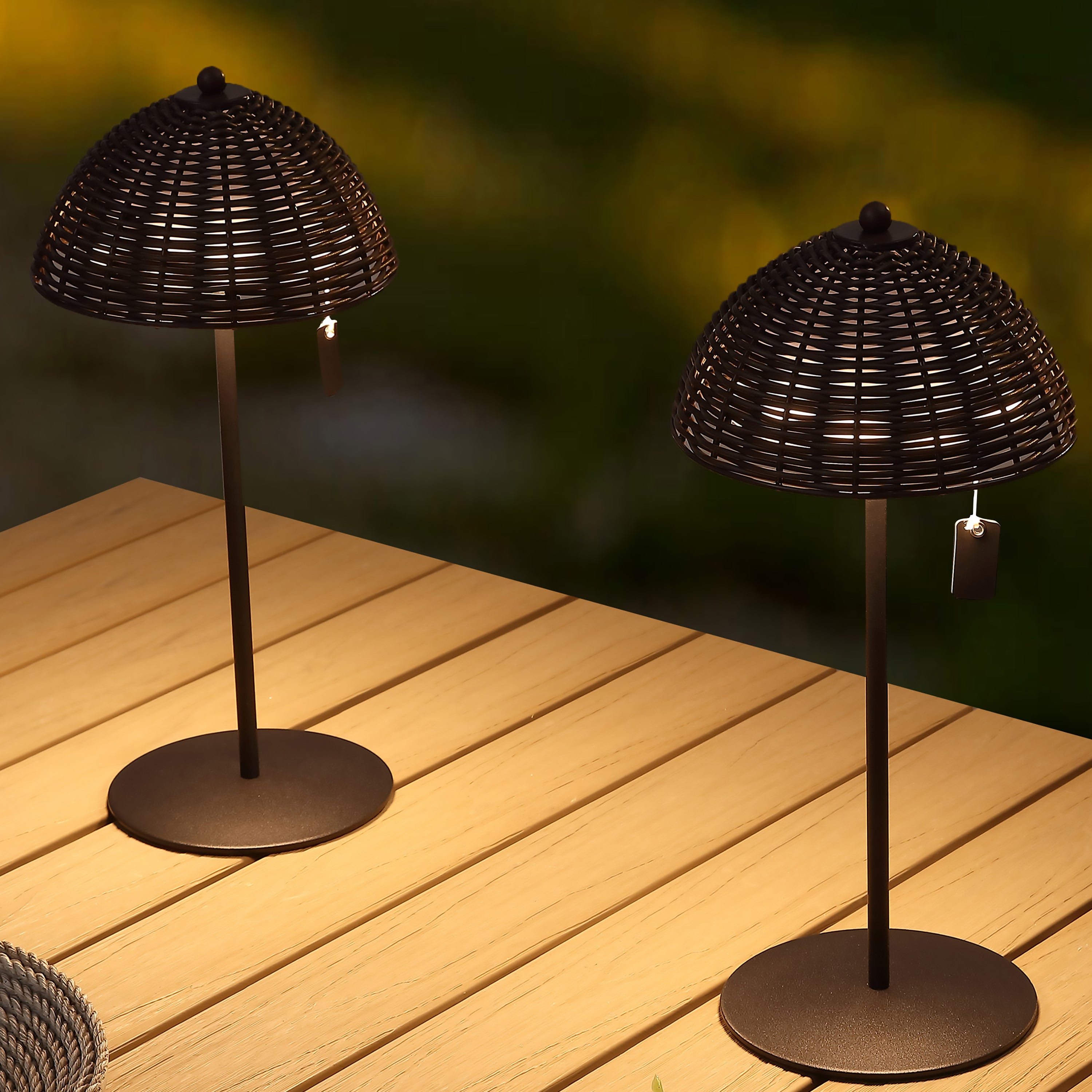 Tilly 12.75" Modern Coastal Indoor/Outdoor Wicker Shade Rechargeable/Cordless Dimmable Integrated LED Table Lamp, Set of 2