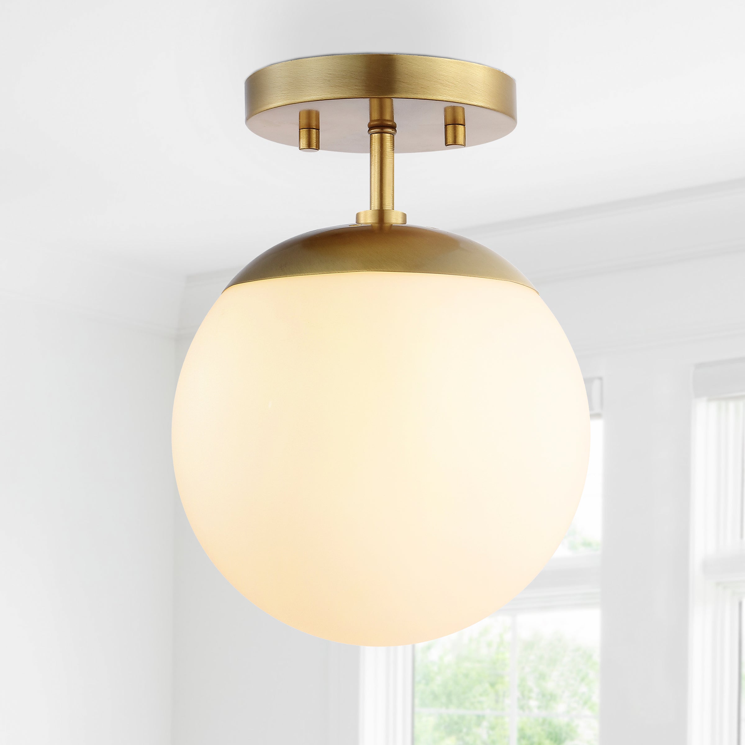 Marcel 1-Light Bohemian Farmhouse Iron/Frosted Glass LED Semi Flush Mount