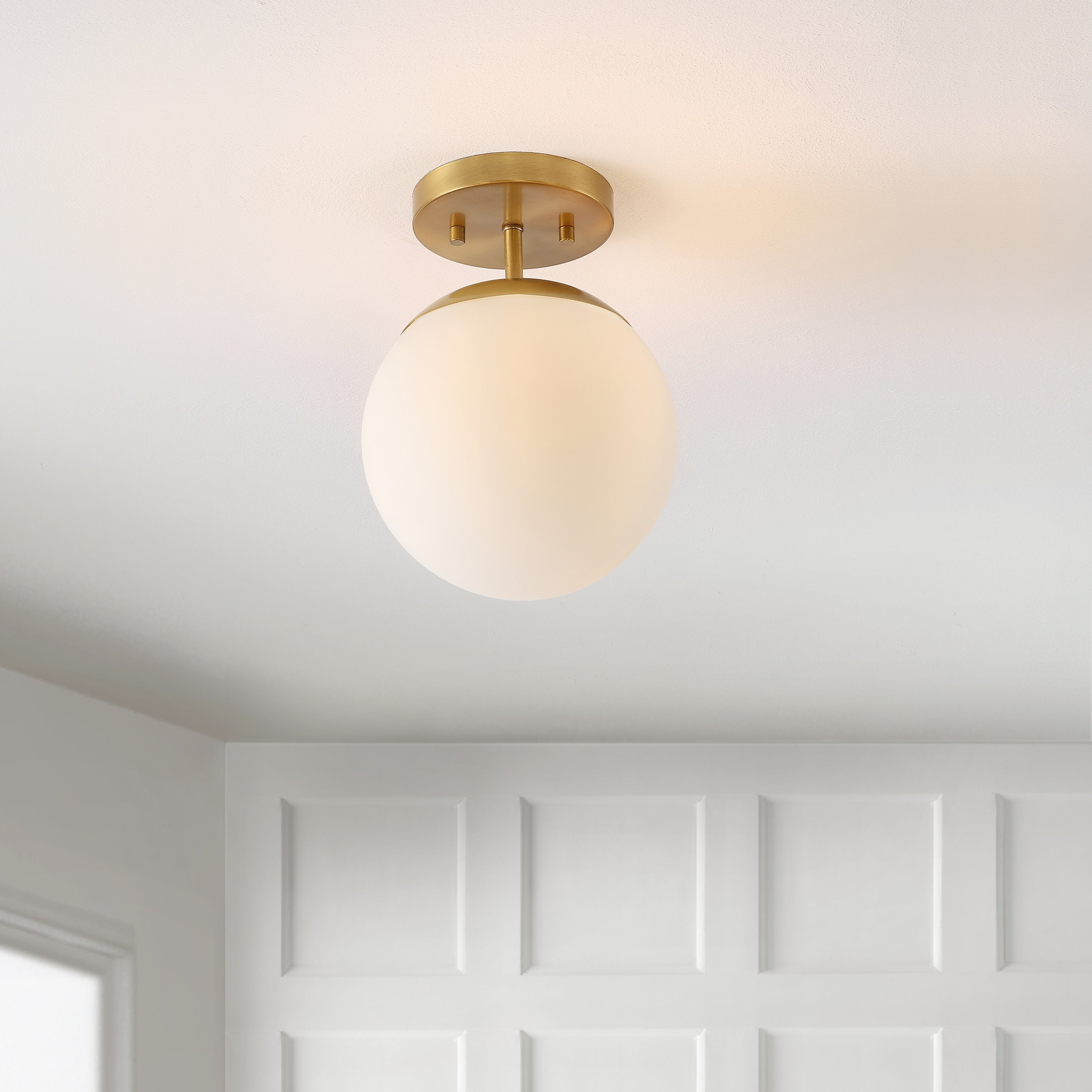 Marcel 1-Light Bohemian Farmhouse Iron/Frosted Glass LED Semi Flush Mount