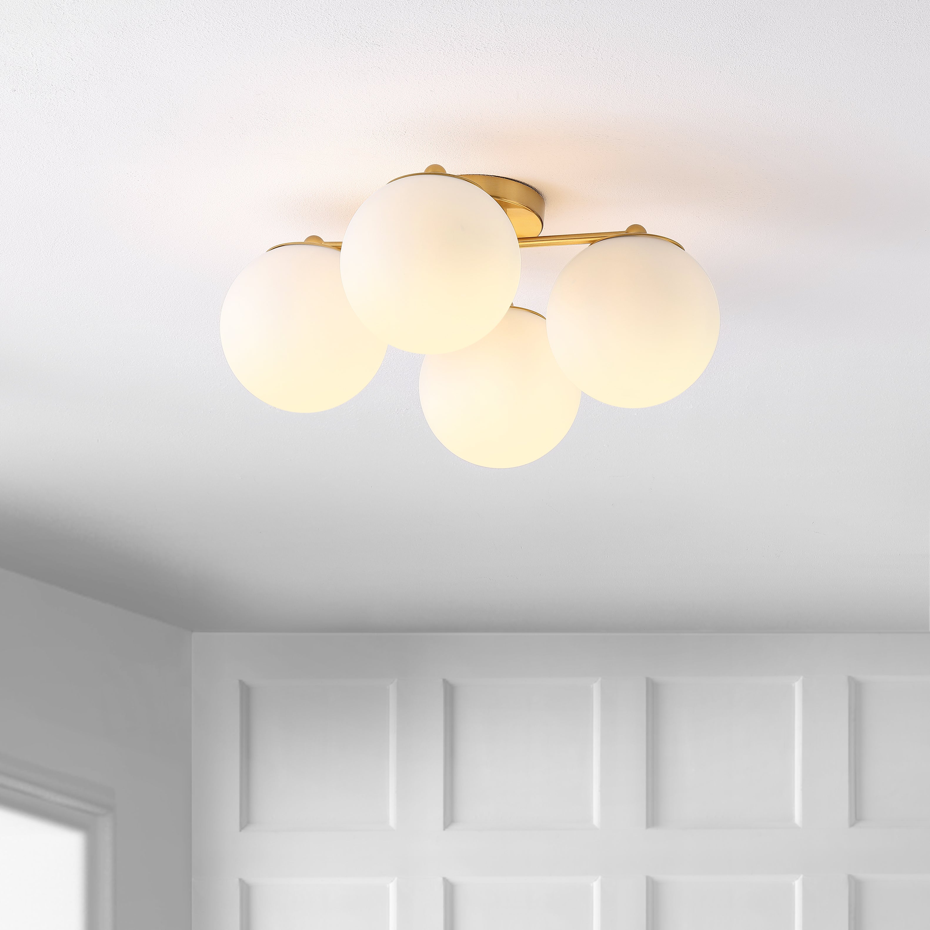 Orly 4-Light Bohemian Farmhouse Iron/Frosted Glass LED Semi Flush Mount