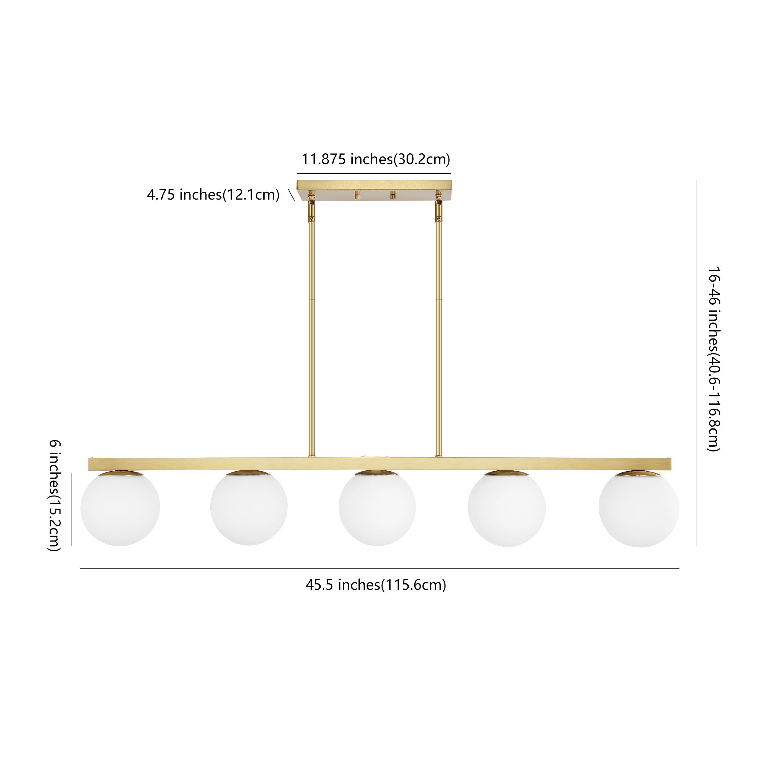 Luca 5-Light Modern Glam Iron Globe Linear LED Pendant