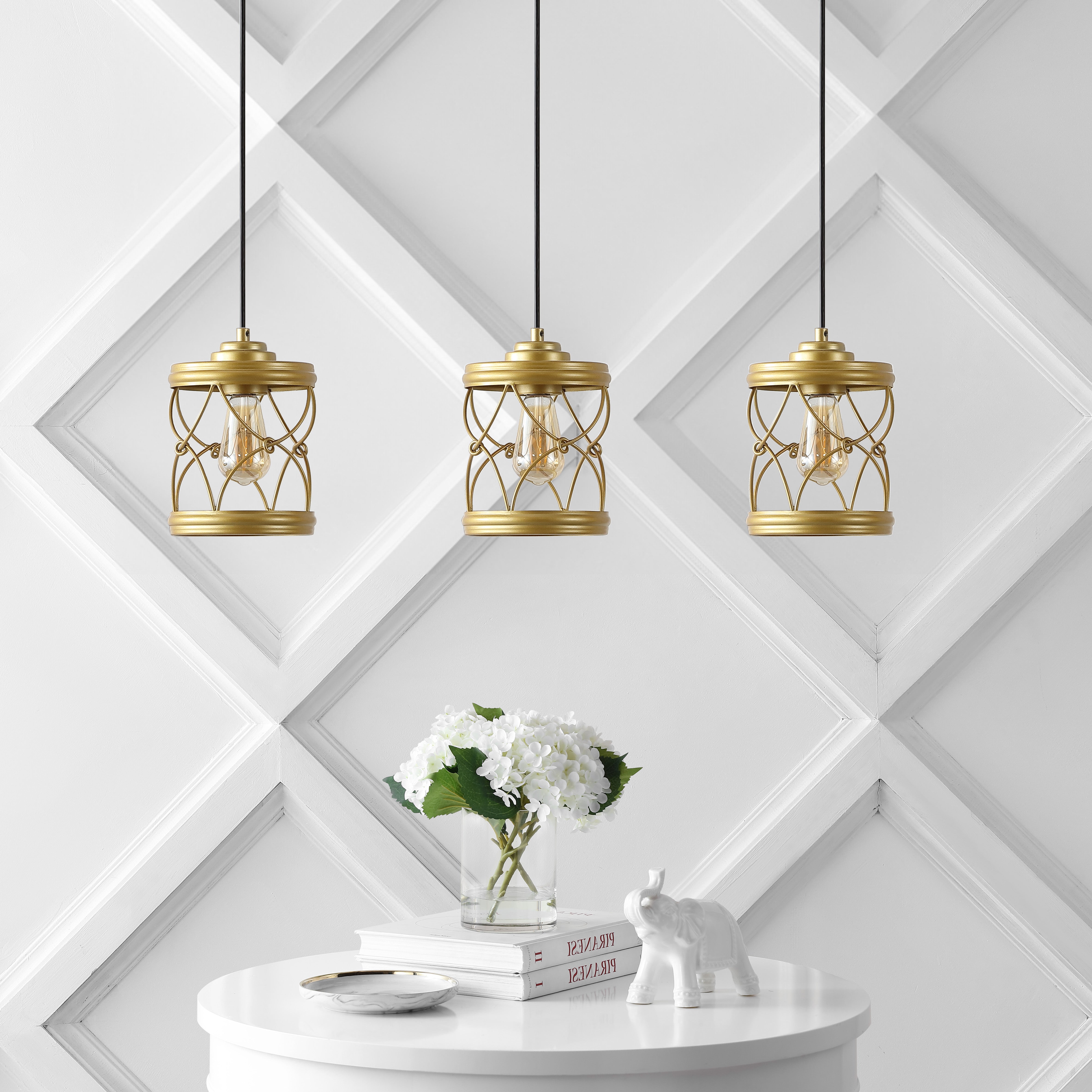 Marelle 1-Light Farmhouse Industrial Iron Filigree Caged Jar LED Pendant
