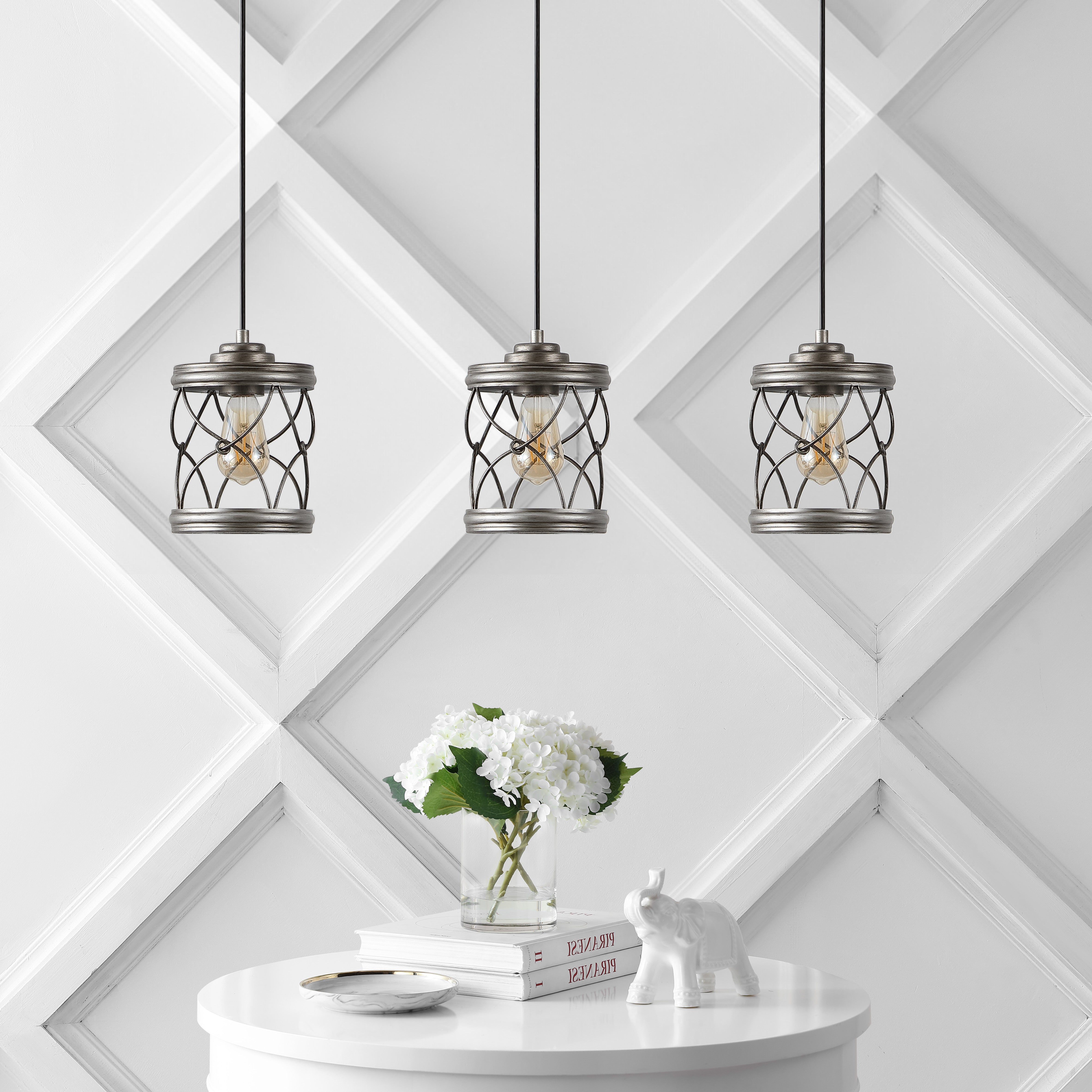 Marelle 1-Light Farmhouse Industrial Iron Filigree Caged Jar LED Pendant
