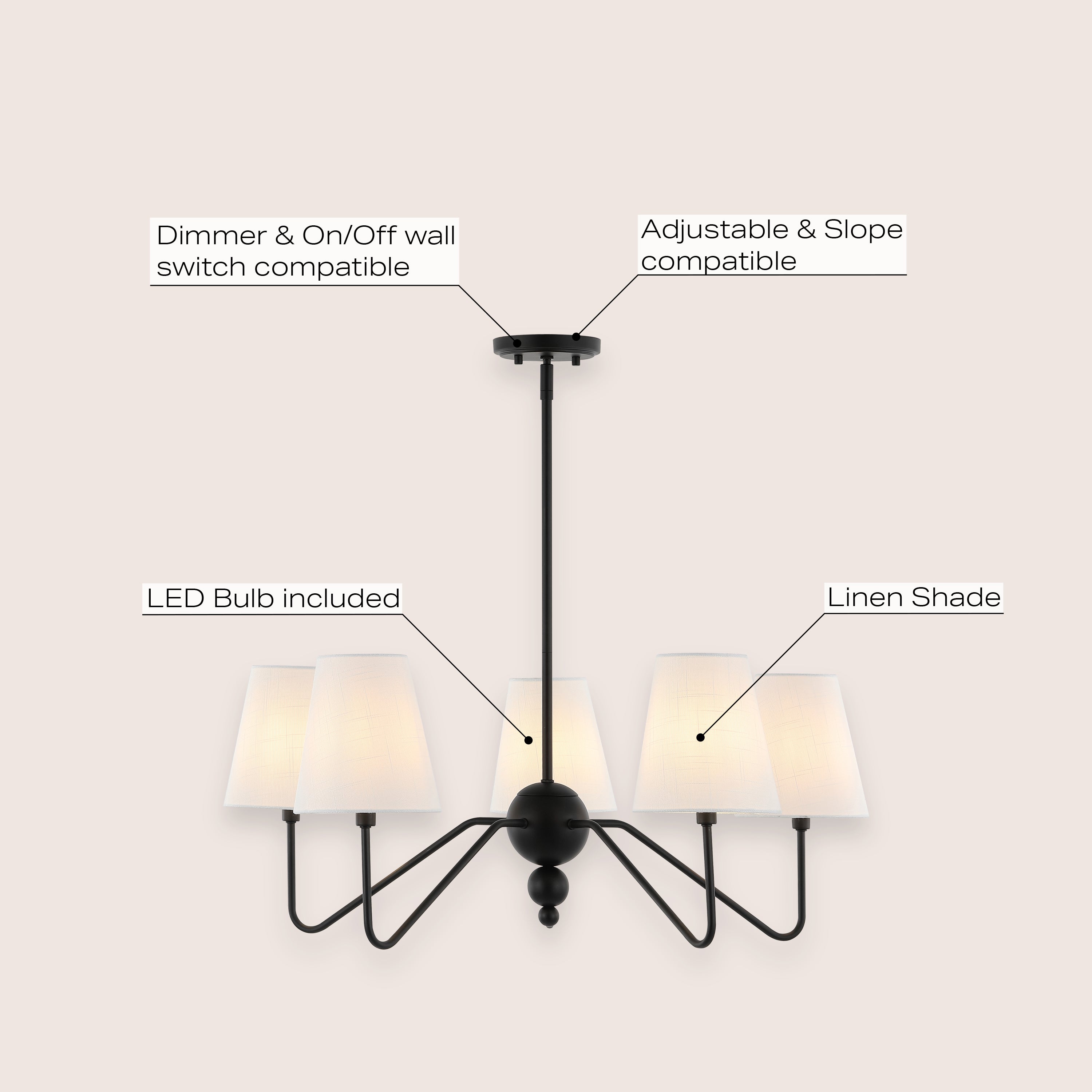 Skylar 5-Light Classic Minimalist Iron Inverted Gourd LED Chandelier