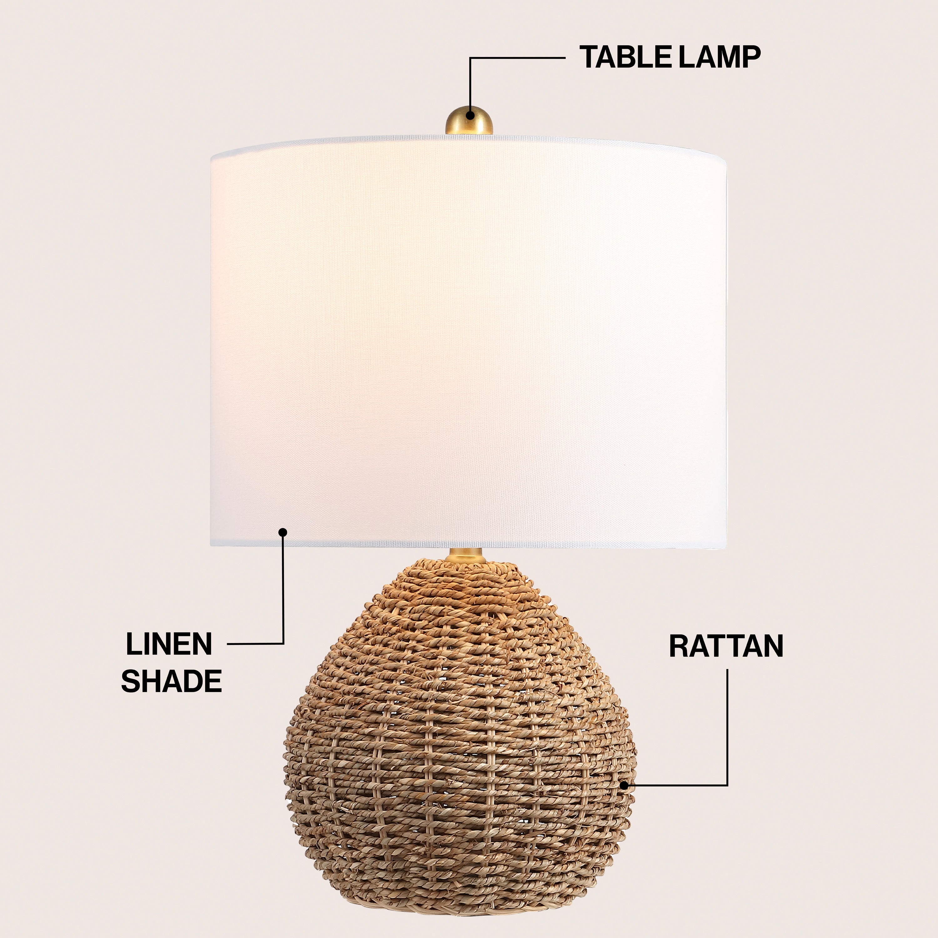 Kona 20.5" Bohemian Classic Rattan/Iron LED Table Lamp