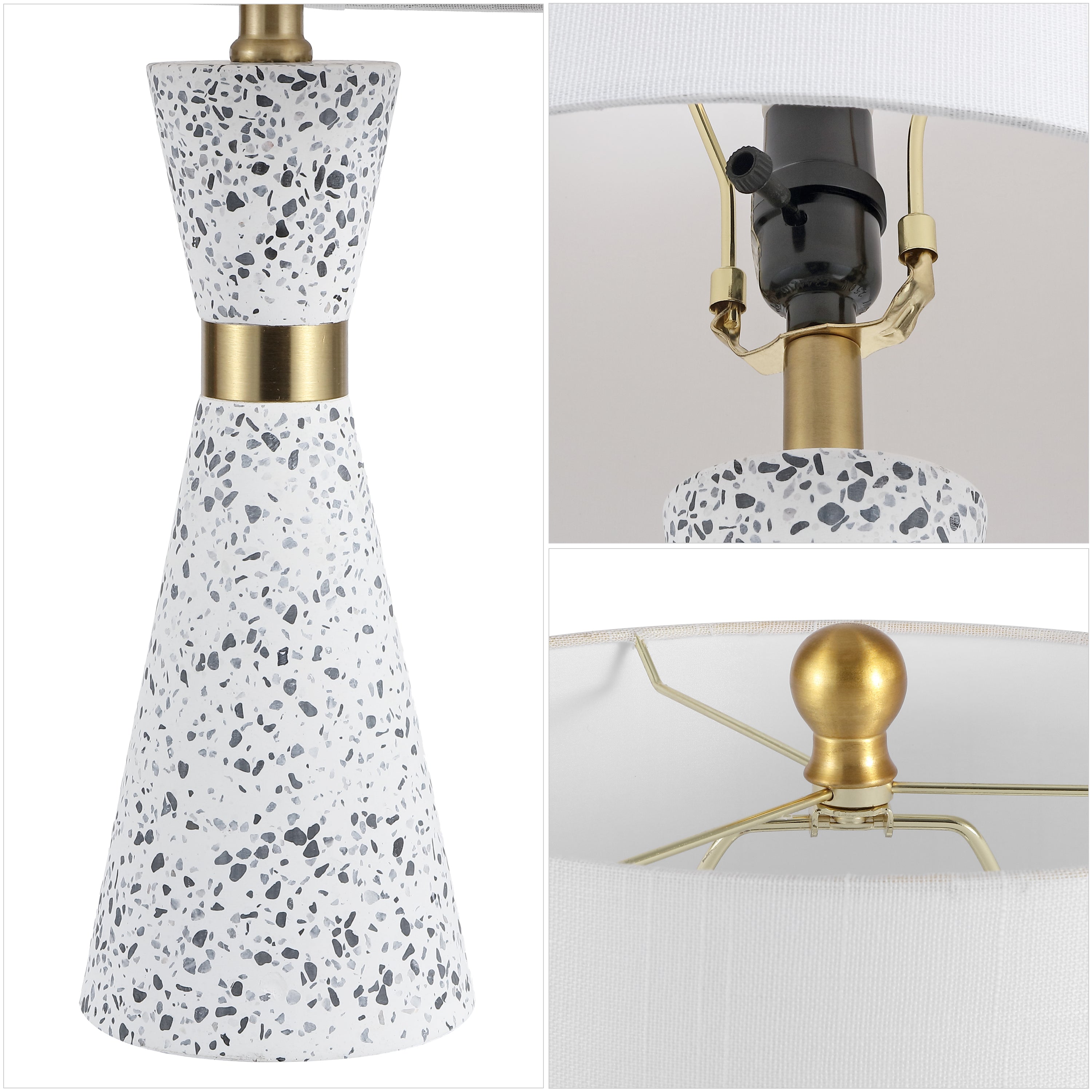 Artezza 24" Art Deco Contemporary Hourglass Terrazzo/Iron LED Table Lamp, White/Gray