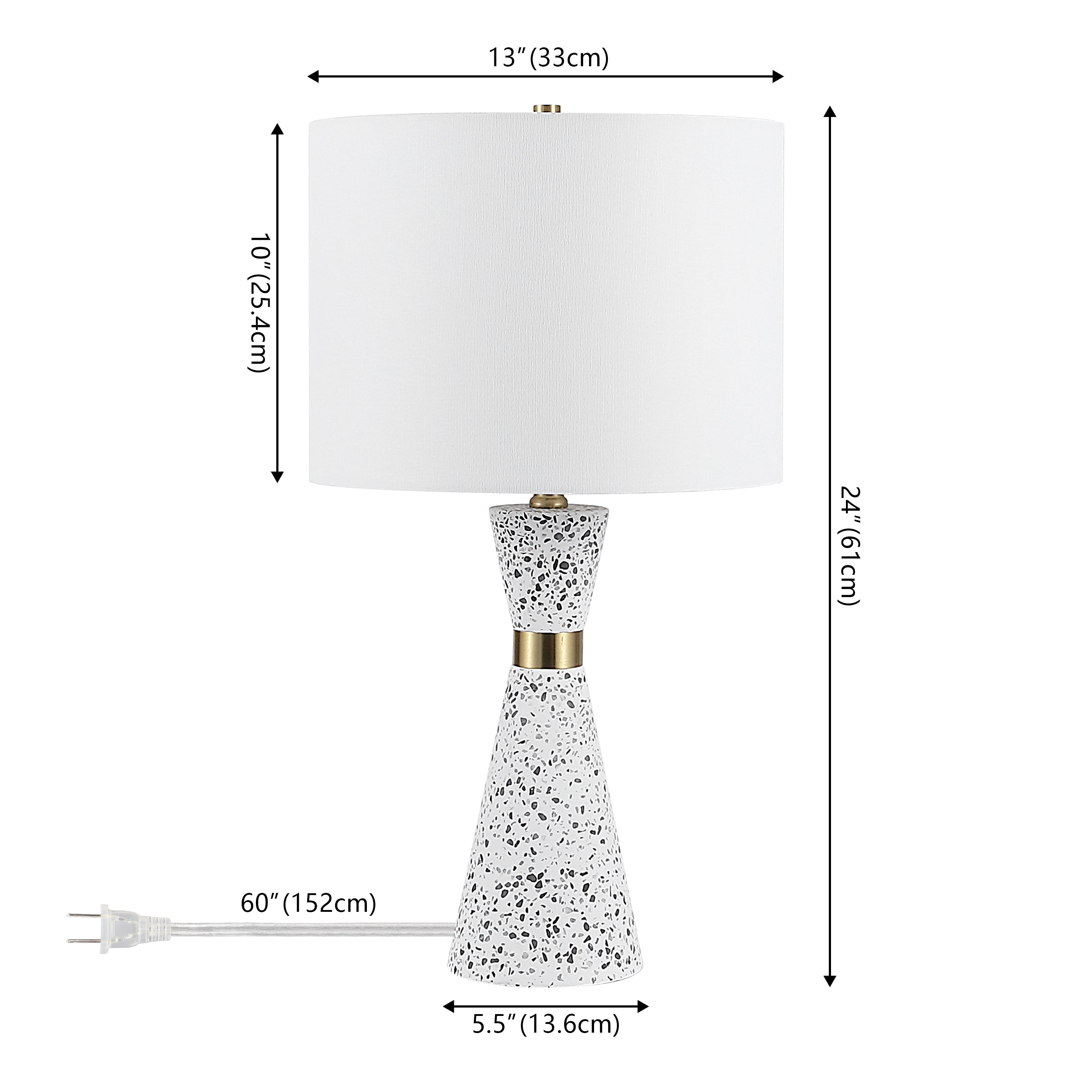 Artezza 24" Art Deco Contemporary Hourglass Terrazzo/Iron LED Table Lamp, White/Gray