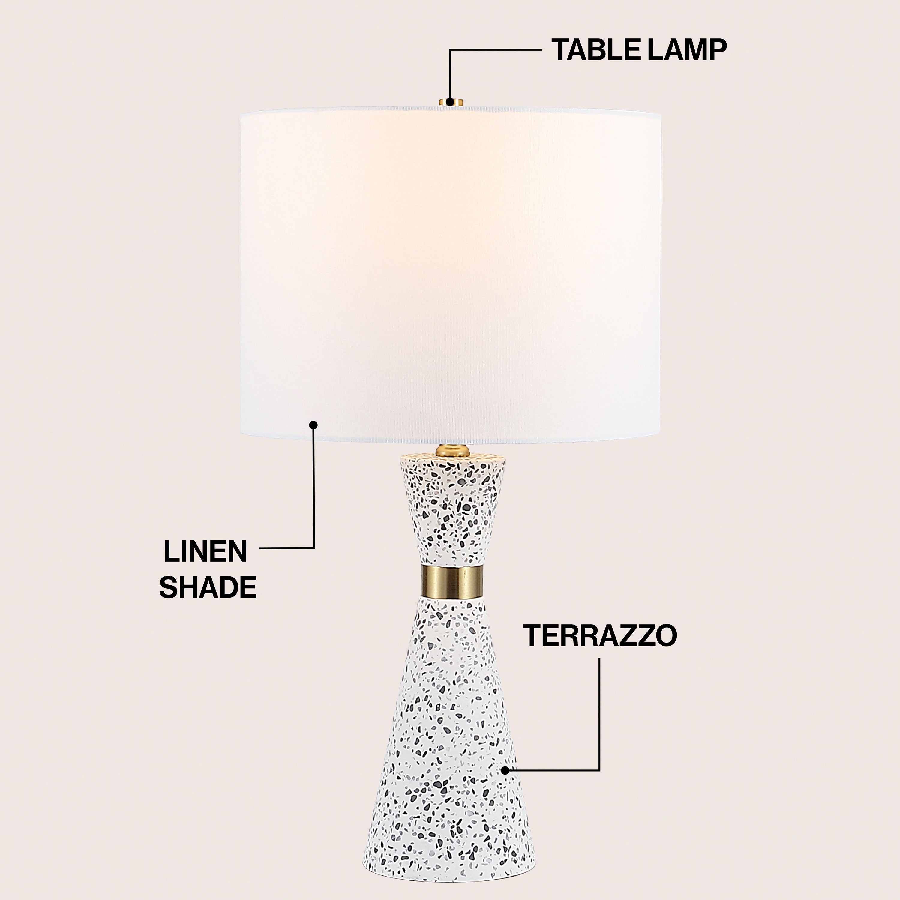 Artezza 24" Art Deco Contemporary Hourglass Terrazzo/Iron LED Table Lamp, White/Gray