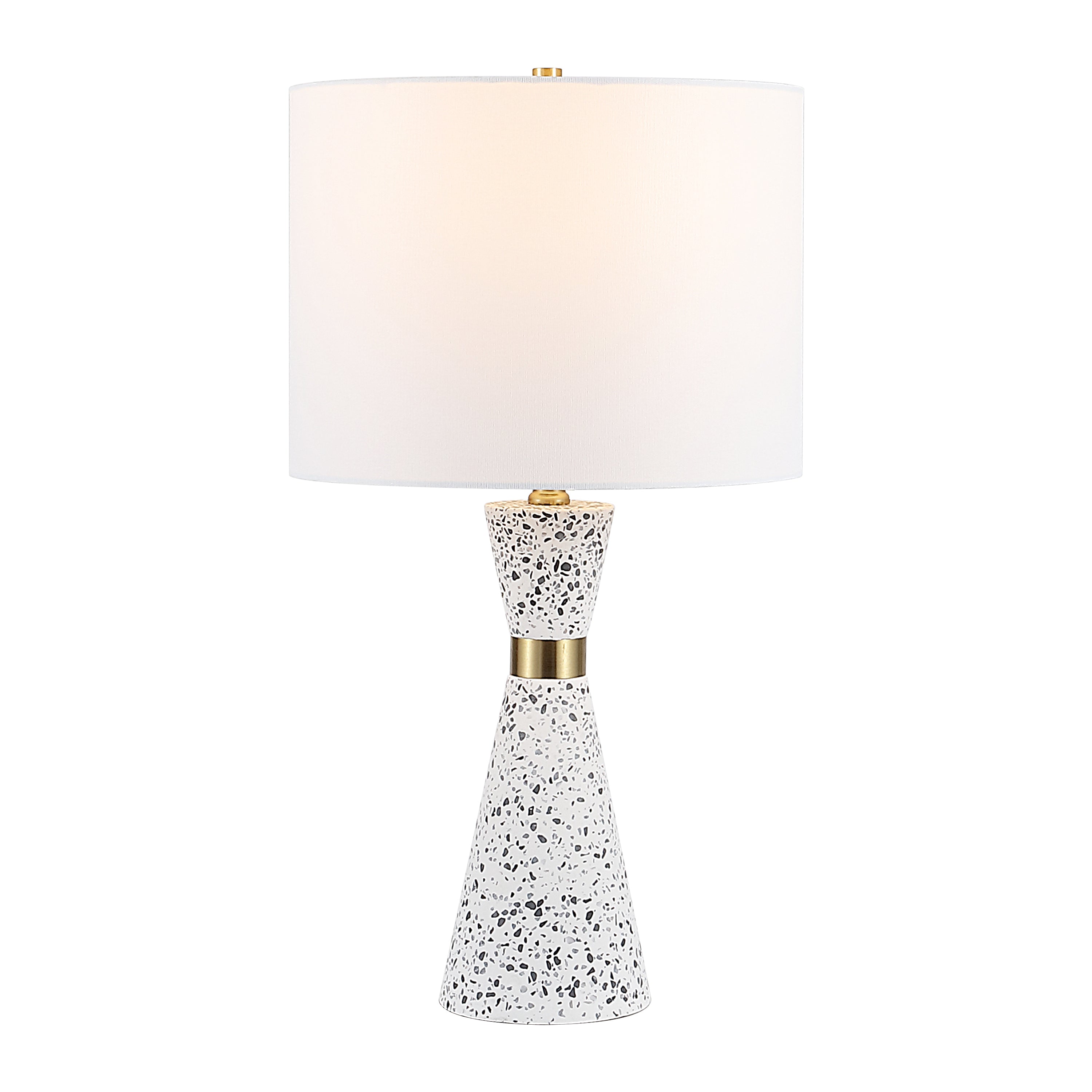 Artezza 24" Art Deco Contemporary Hourglass Terrazzo/Iron LED Table Lamp, White/Gray