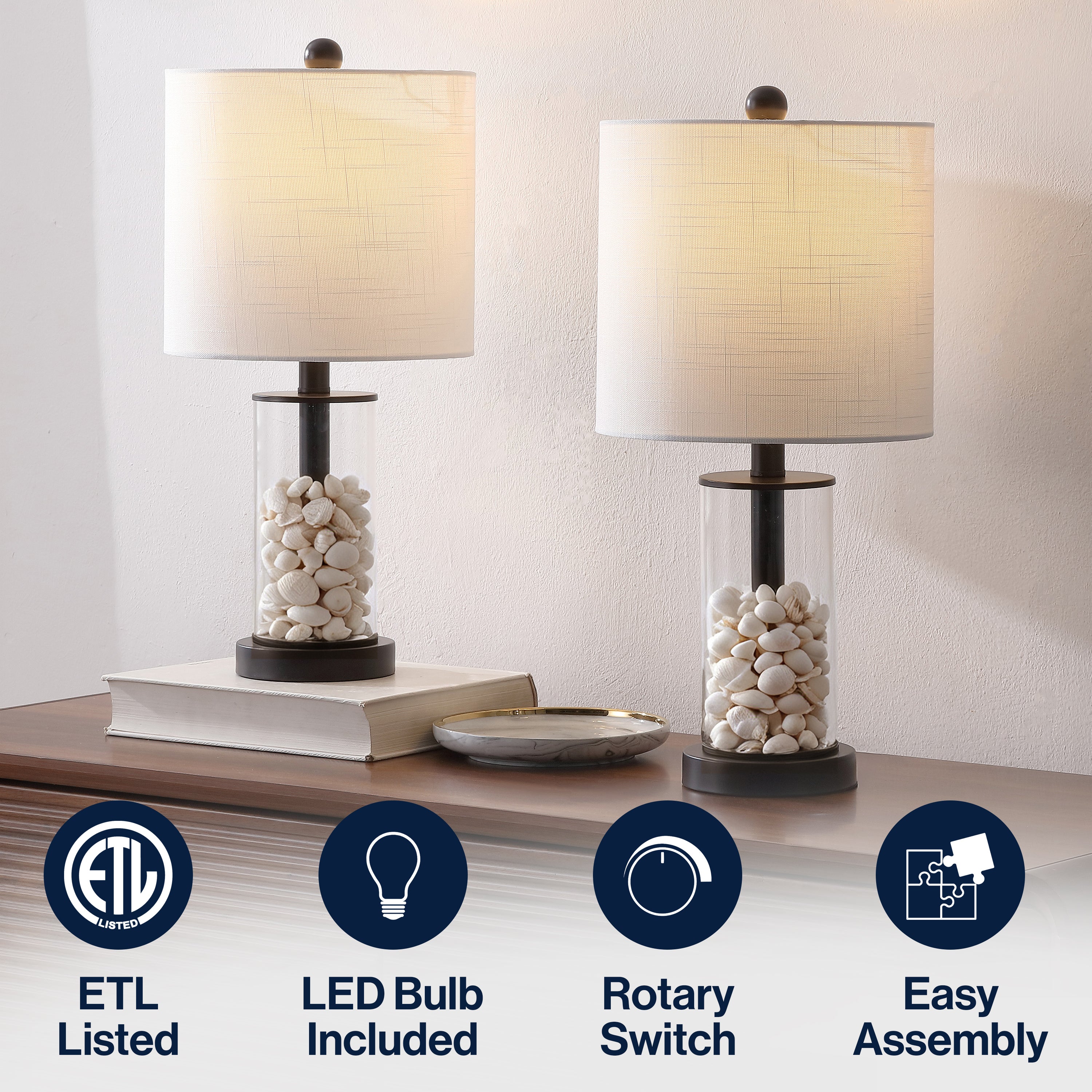 Amner 20.5" Glass Modern Contemporary Fillable Glass LED Table Lamp (Set of 2)