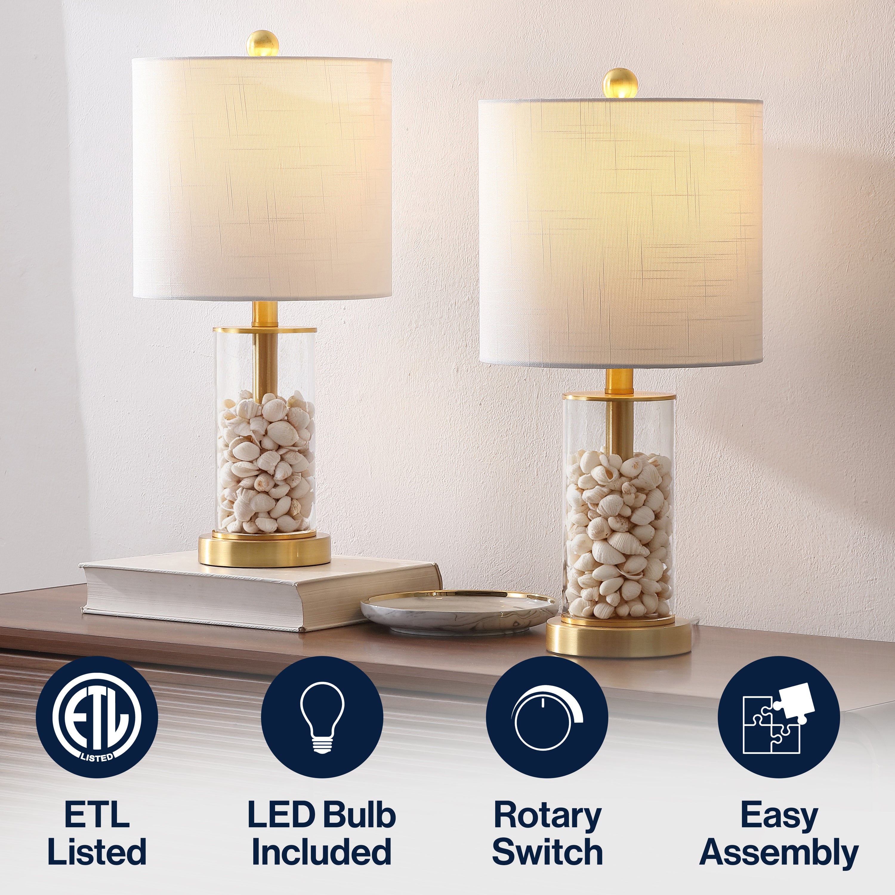 Amner 20.5" Glass Modern Contemporary Fillable Glass LED Table Lamp (Set of 2)