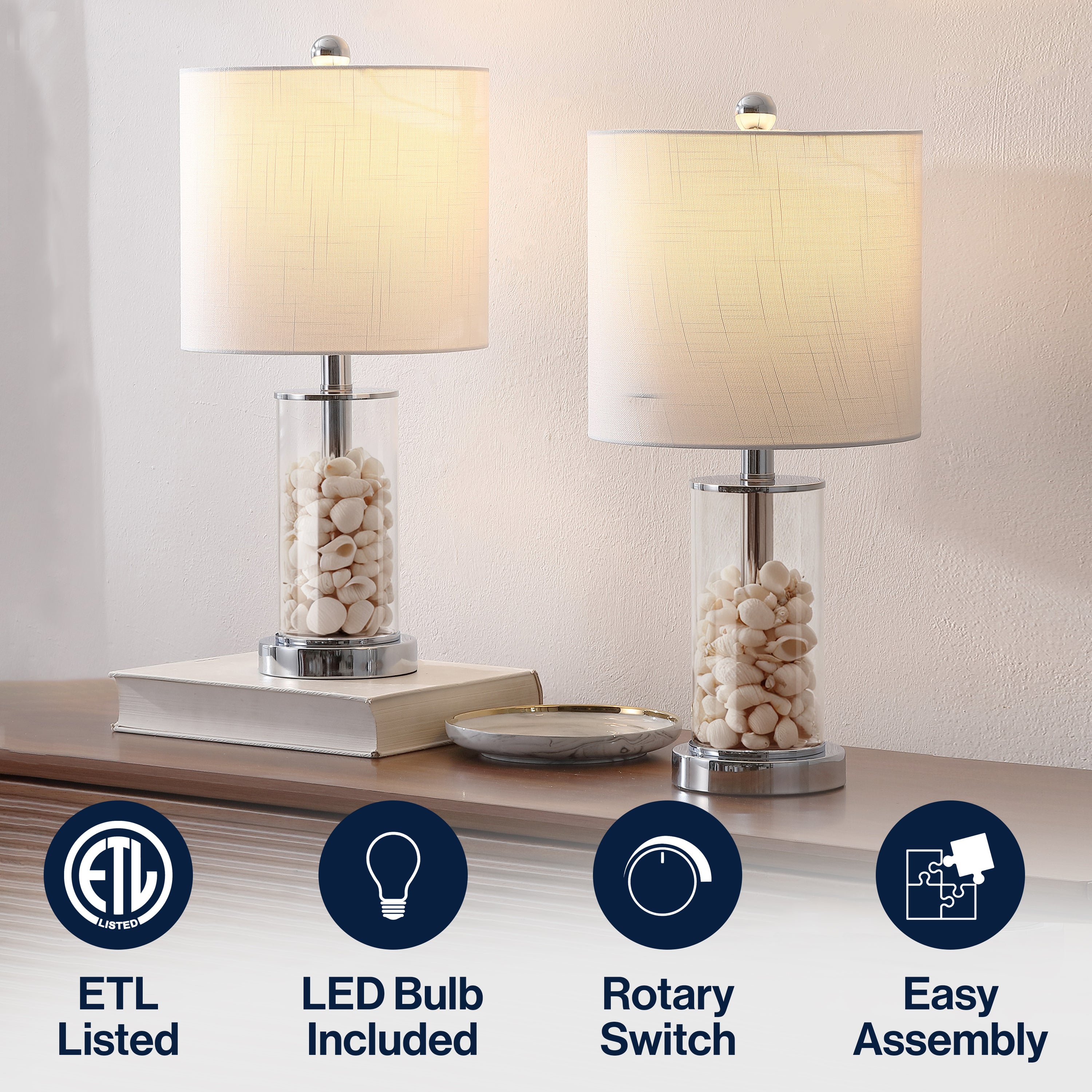 Amner 20.5" Glass Modern Contemporary Fillable Glass LED Table Lamp (Set of 2)