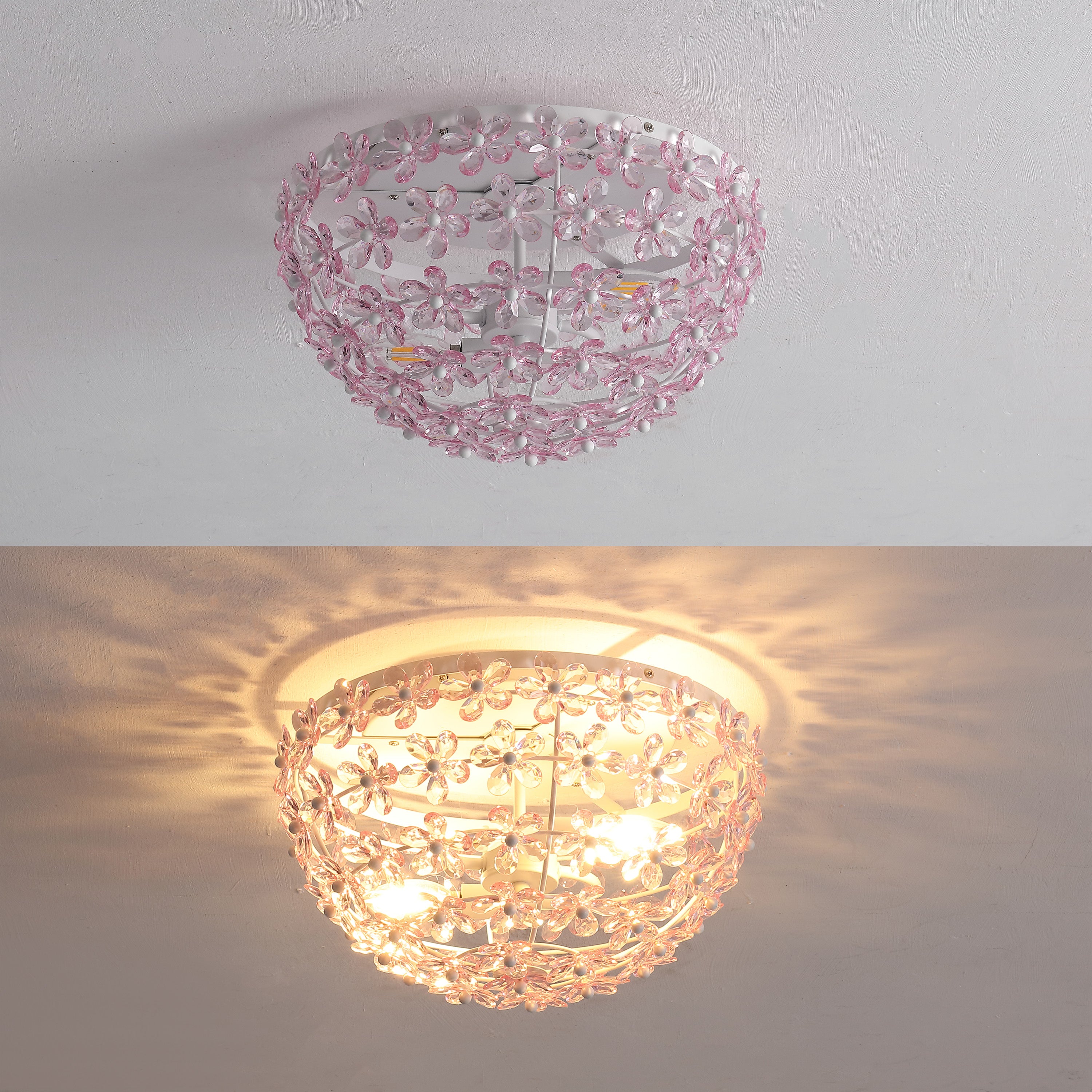 Izzy 2-Light Modern Glam Metal Dome LED Flush Mount with Crystal Flower Accents