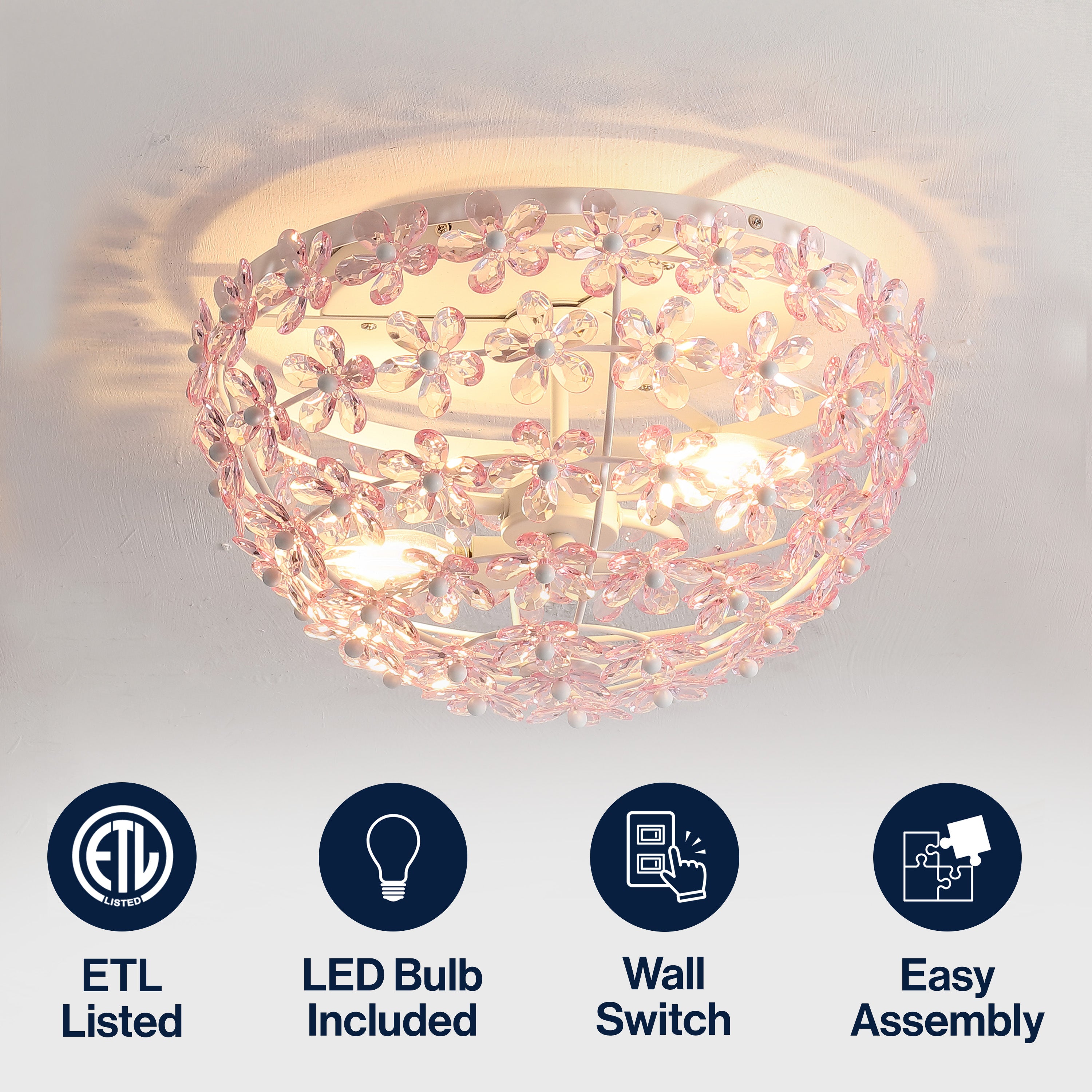 Izzy 2-Light Modern Glam Metal Dome LED Flush Mount with Crystal Flower Accents