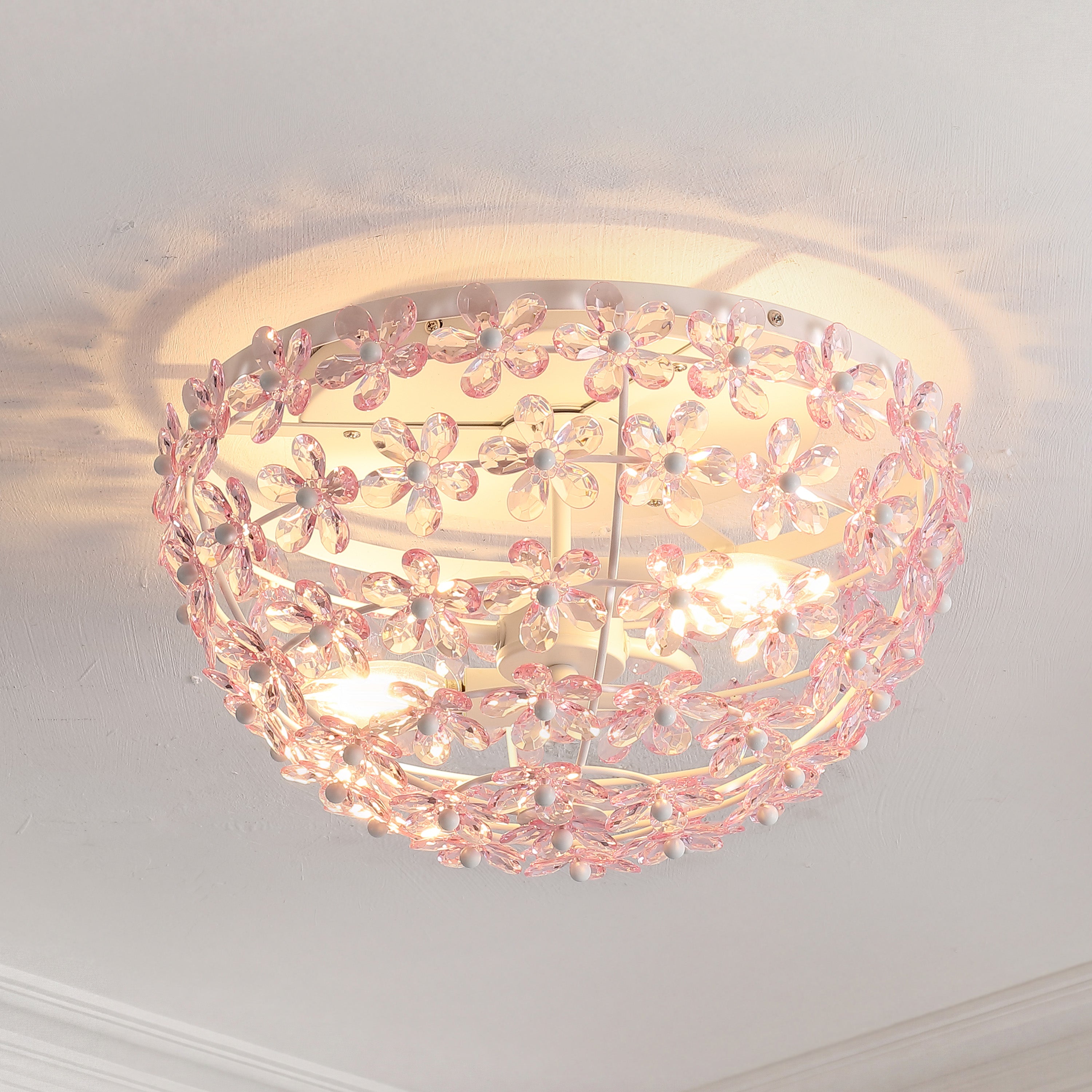 Izzy 2-Light Modern Glam Metal Dome LED Flush Mount with Crystal Flower Accents