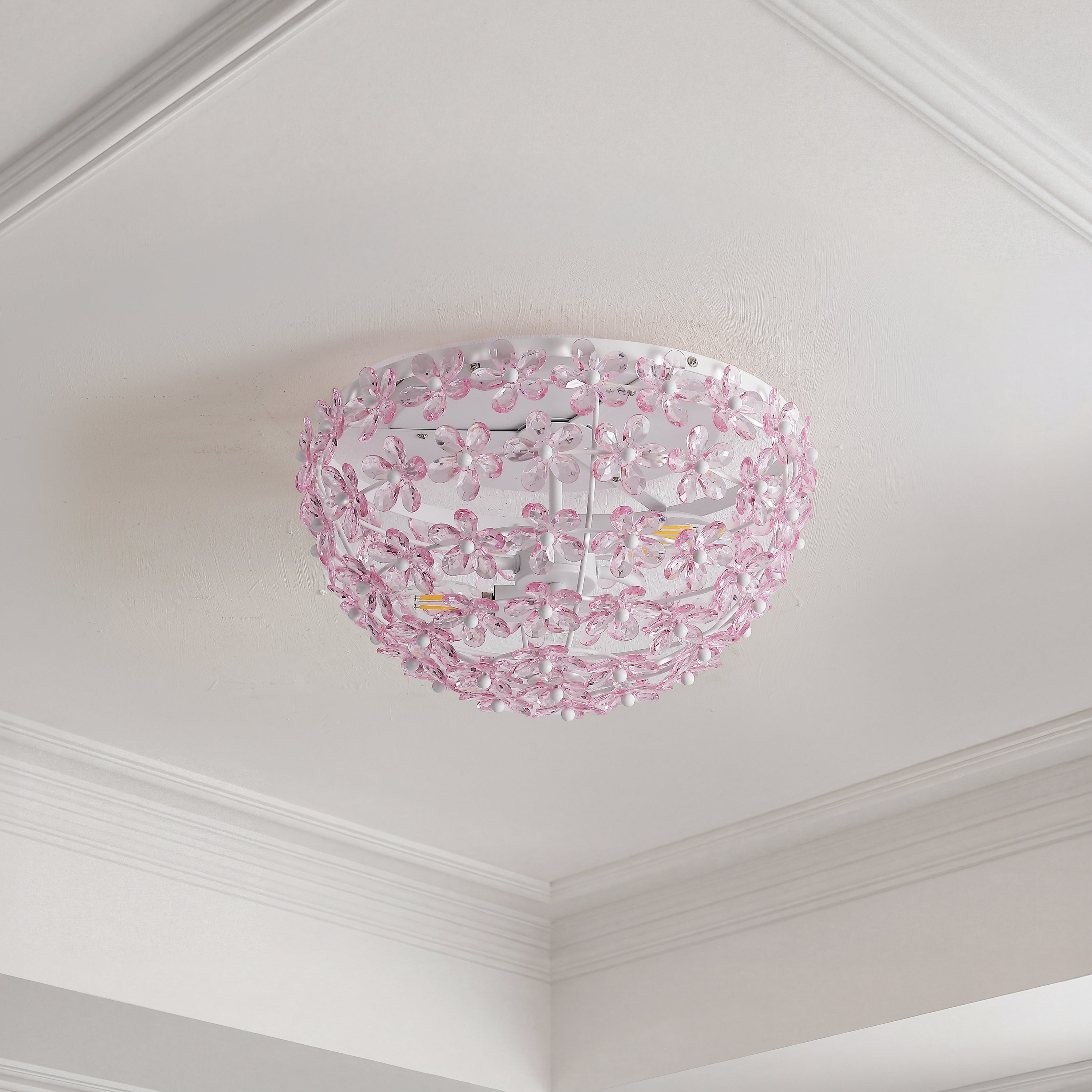 Izzy 2-Light Modern Glam Metal Dome LED Flush Mount with Crystal Flower Accents