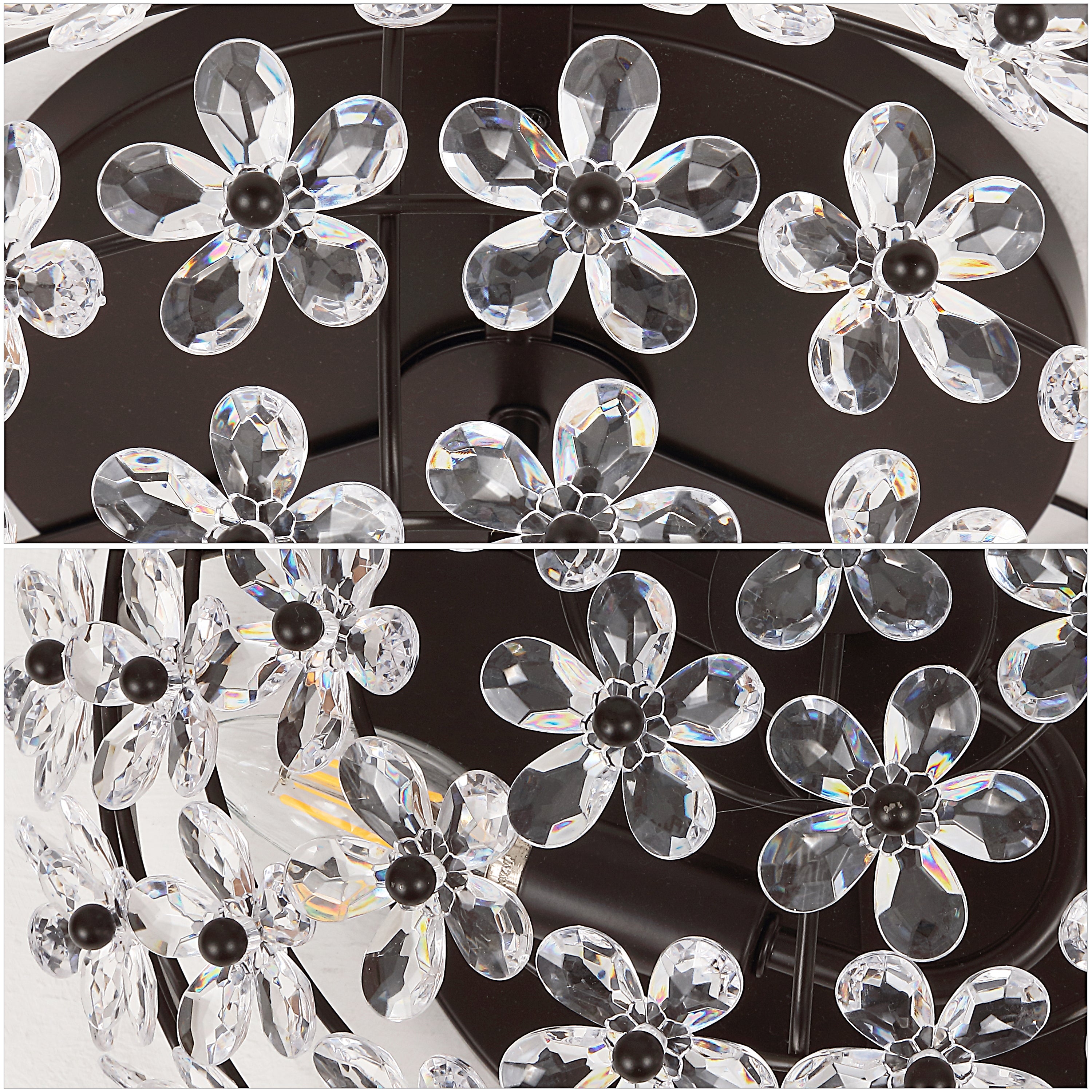 Izzy 2-Light Modern Glam Metal Dome LED Flush Mount with Crystal Flower Accents