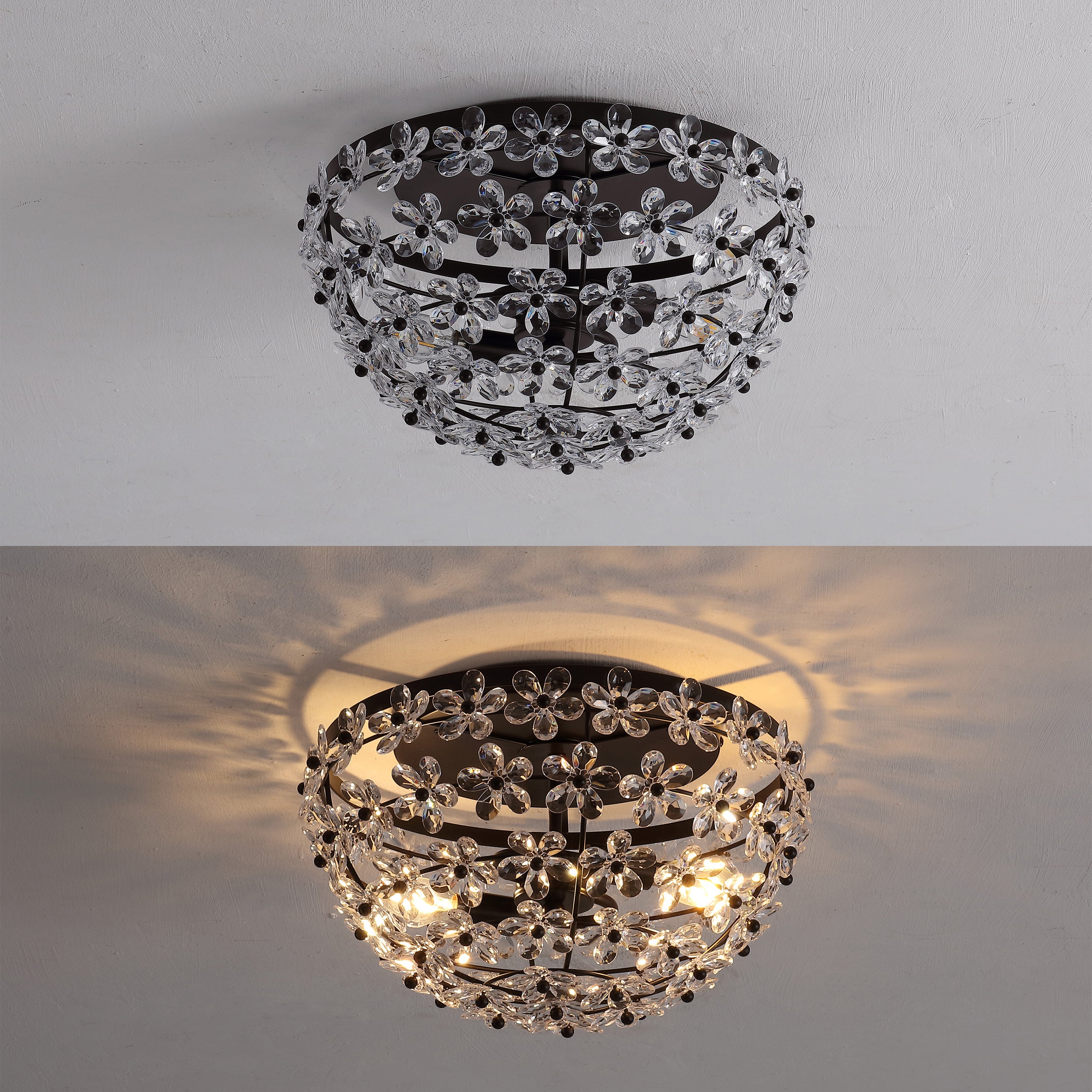 Izzy 2-Light Modern Glam Metal Dome LED Flush Mount with Crystal Flower Accents