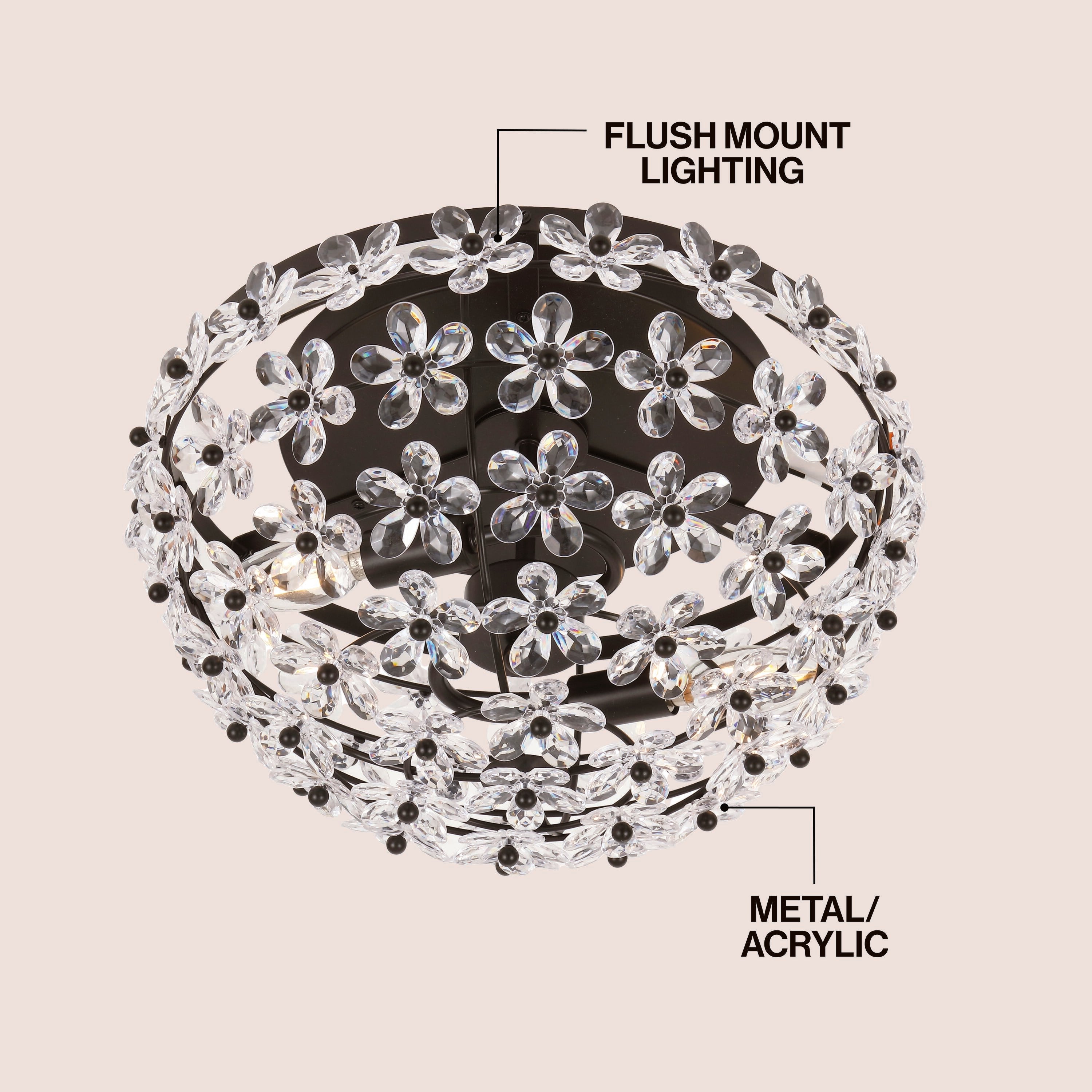 Izzy 2-Light Modern Glam Metal Dome LED Flush Mount with Crystal Flower Accents