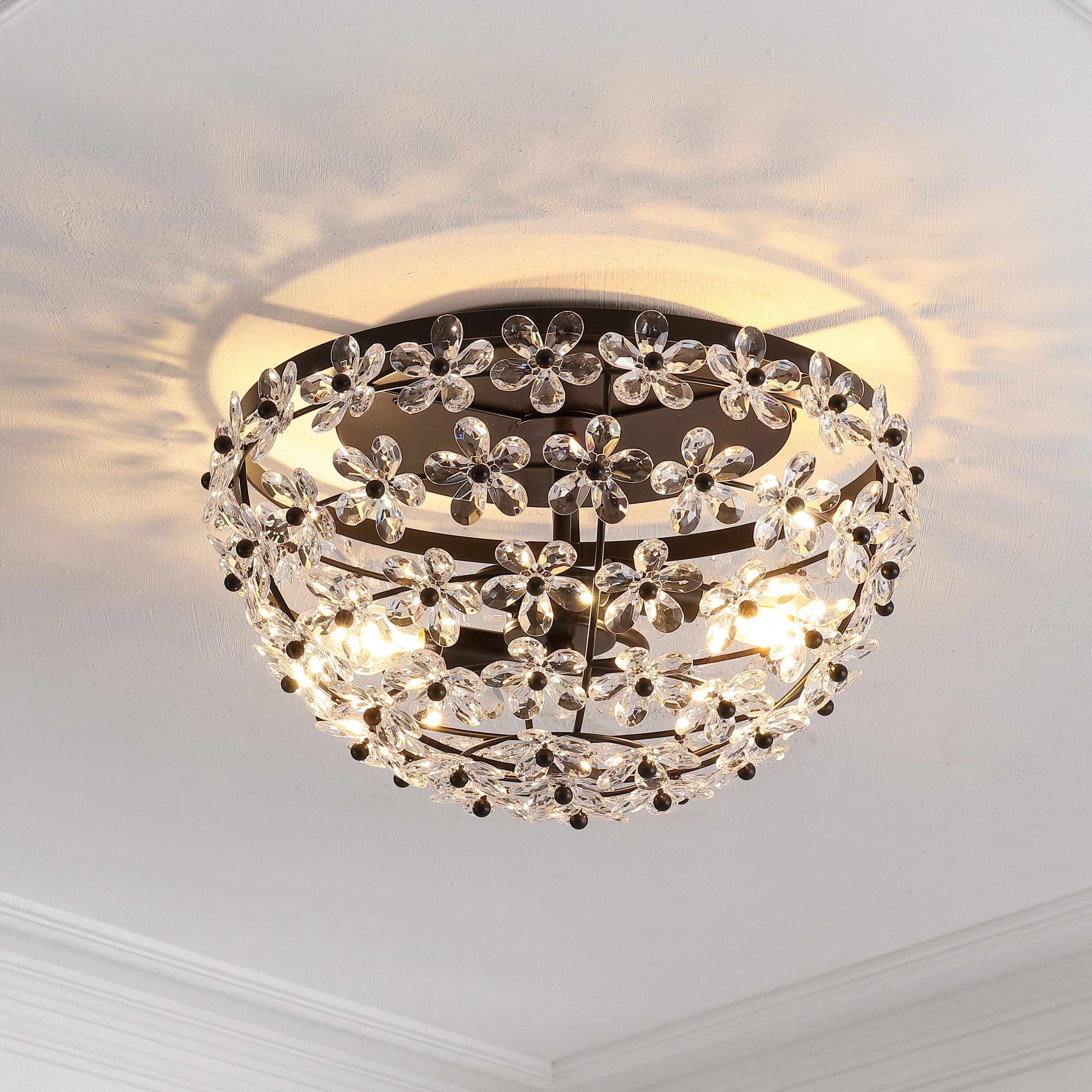 Izzy 2-Light Modern Glam Metal Dome LED Flush Mount with Crystal Flower Accents