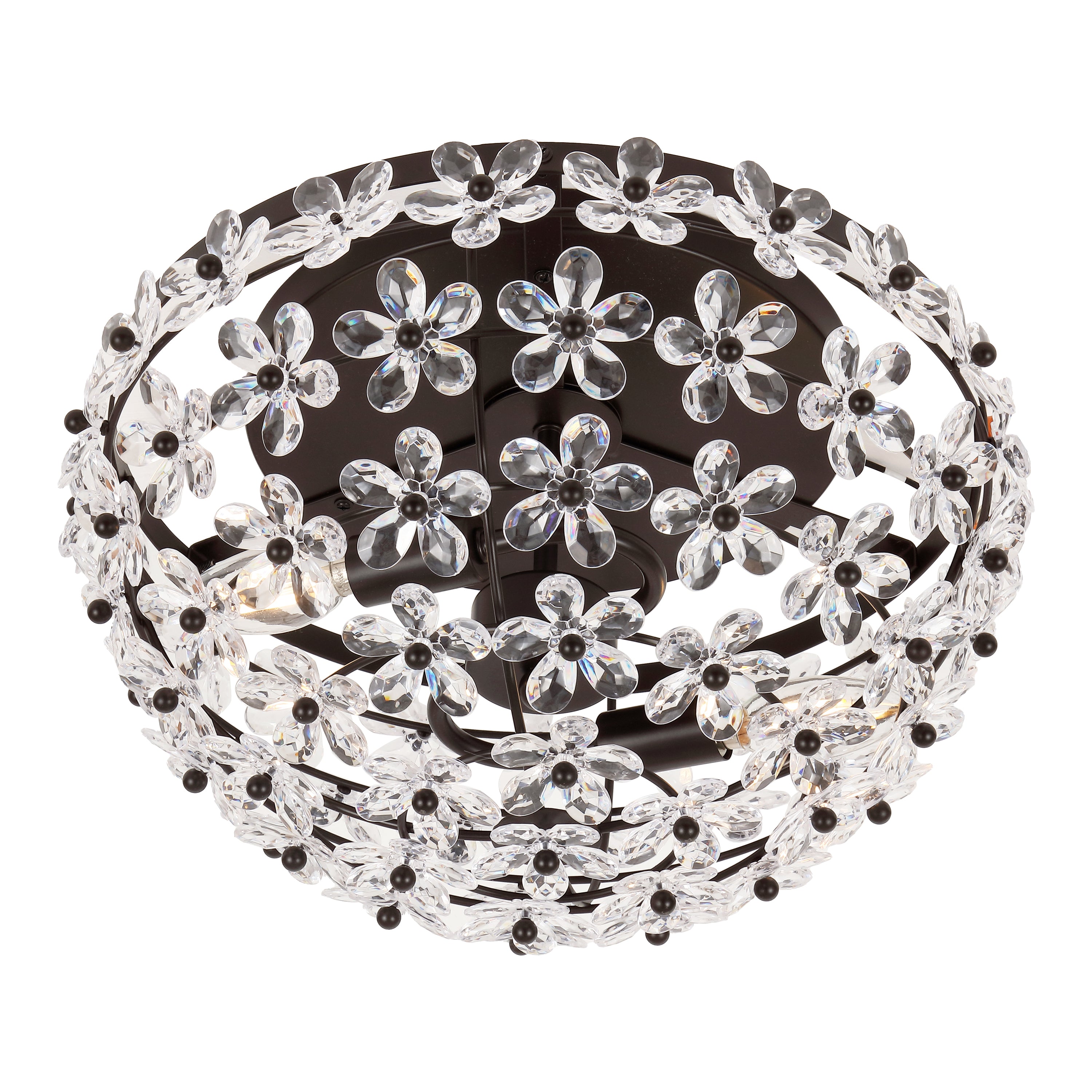 Izzy 2-Light Modern Glam Metal Dome LED Flush Mount with Crystal Flower Accents
