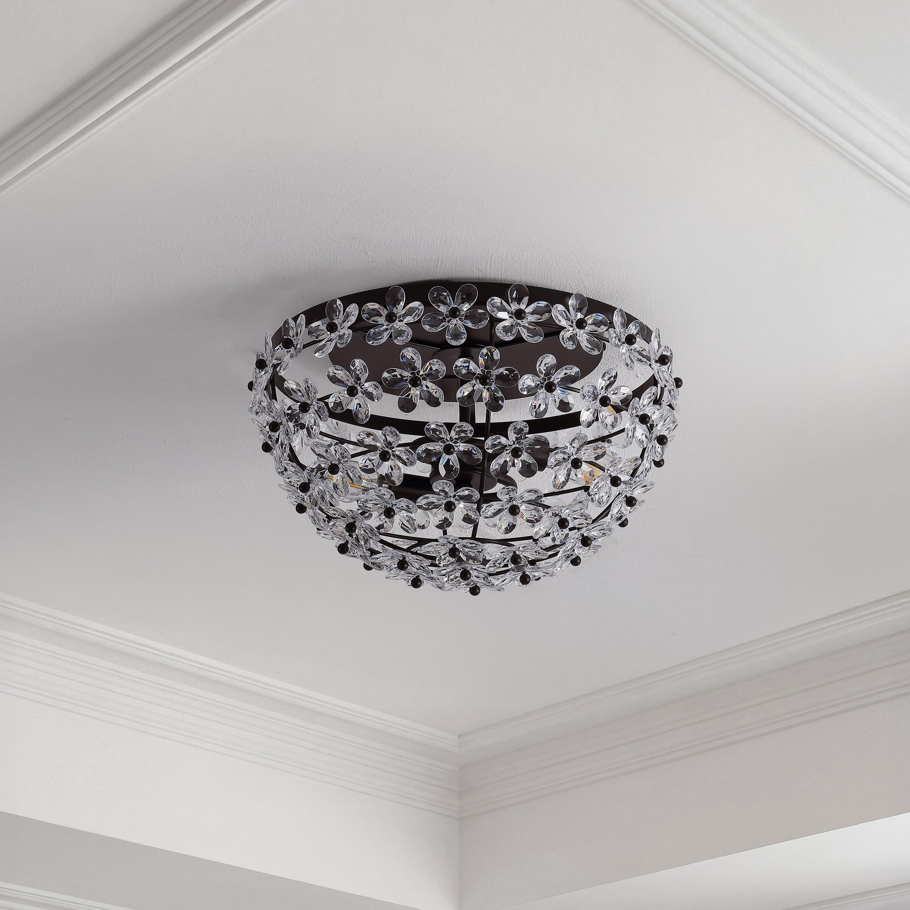 Izzy 2-Light Modern Glam Metal Dome LED Flush Mount with Crystal Flower Accents