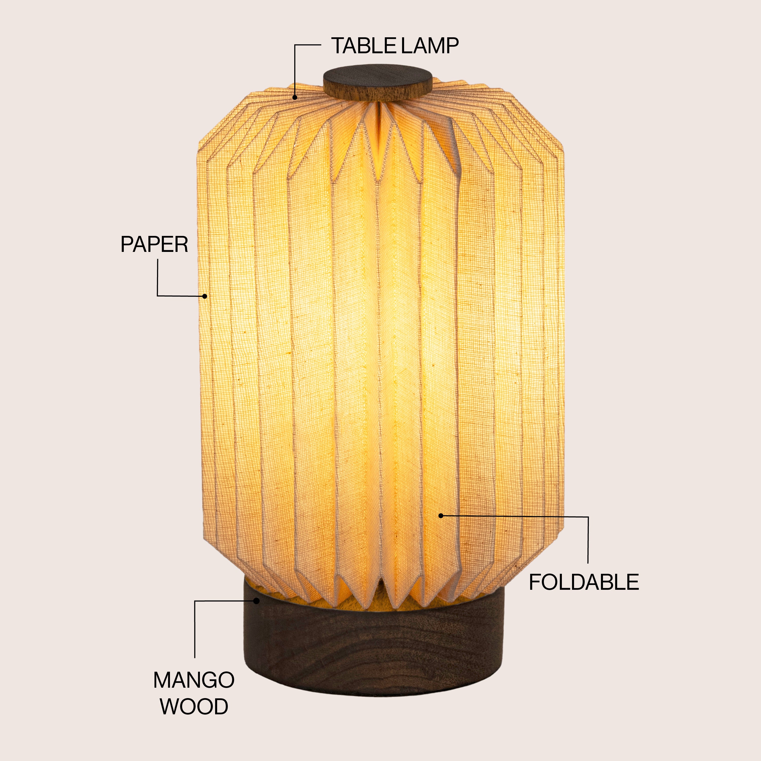 Banks Modern Minimalist Paper Pleated Column Accent LED Table Lamp