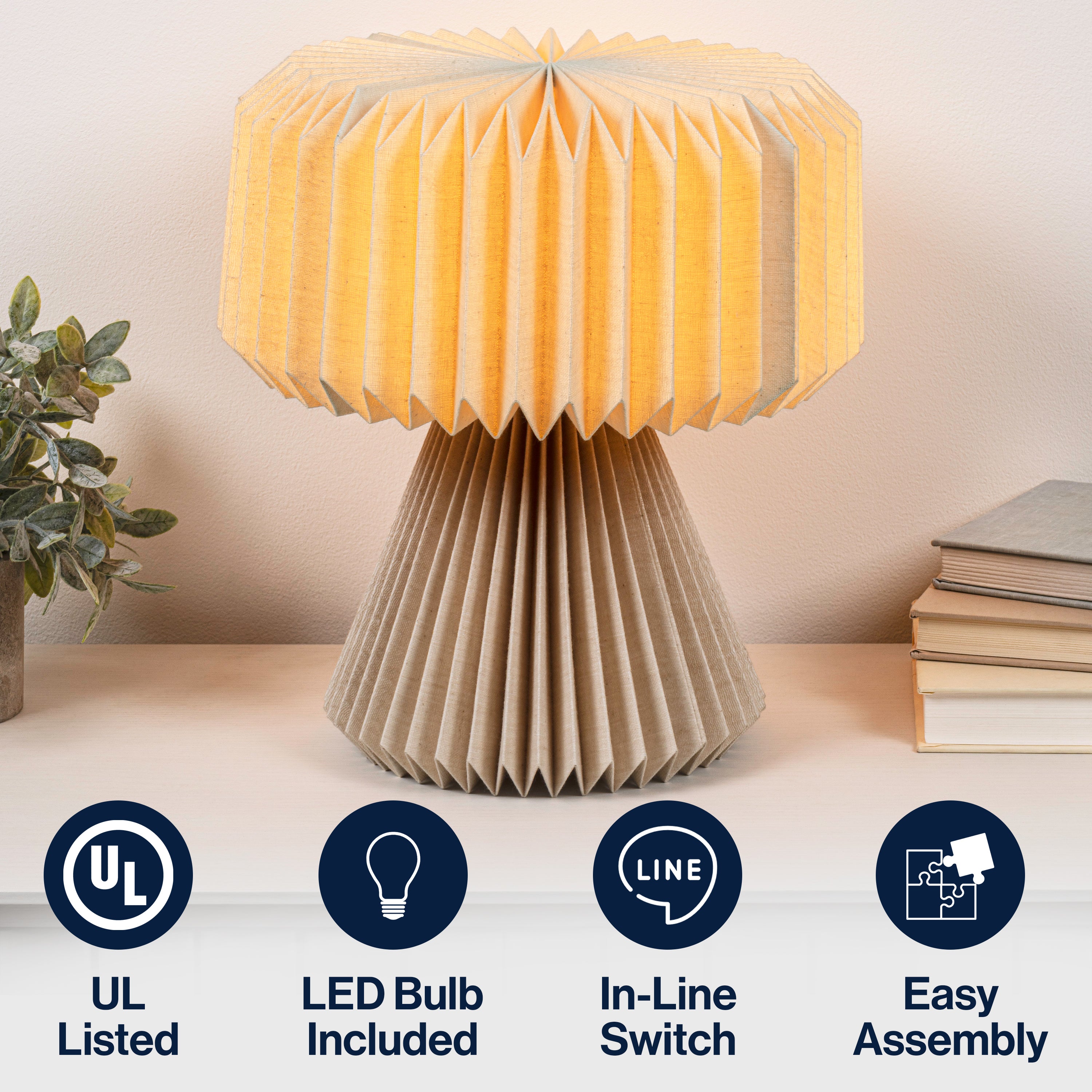 Zelda 12.8" Modern Art Deco Paper Pleated Shade Accent LED Table Lamp