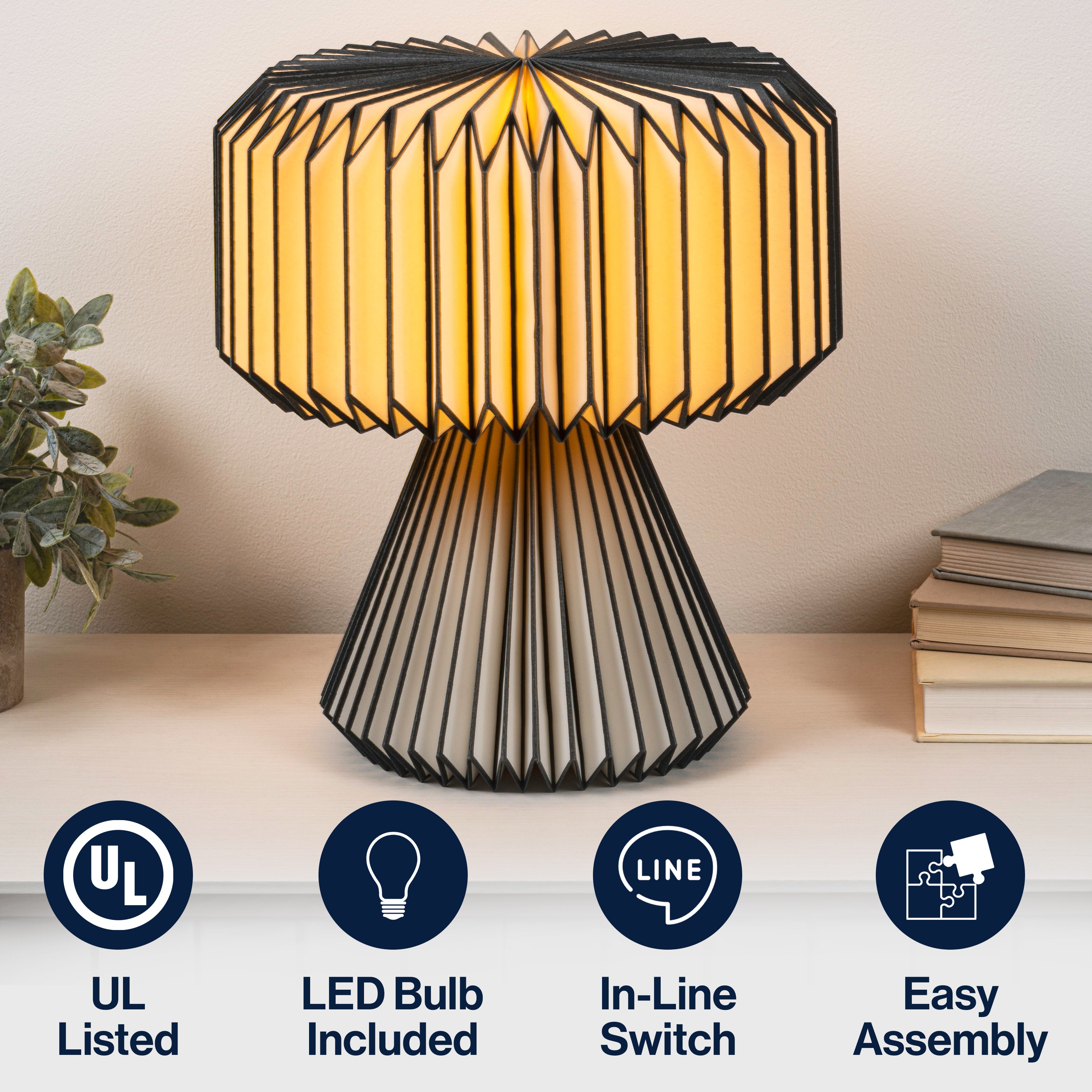 Zelda 12.8" Modern Art Deco Paper Pleated Shade Accent LED Table Lamp