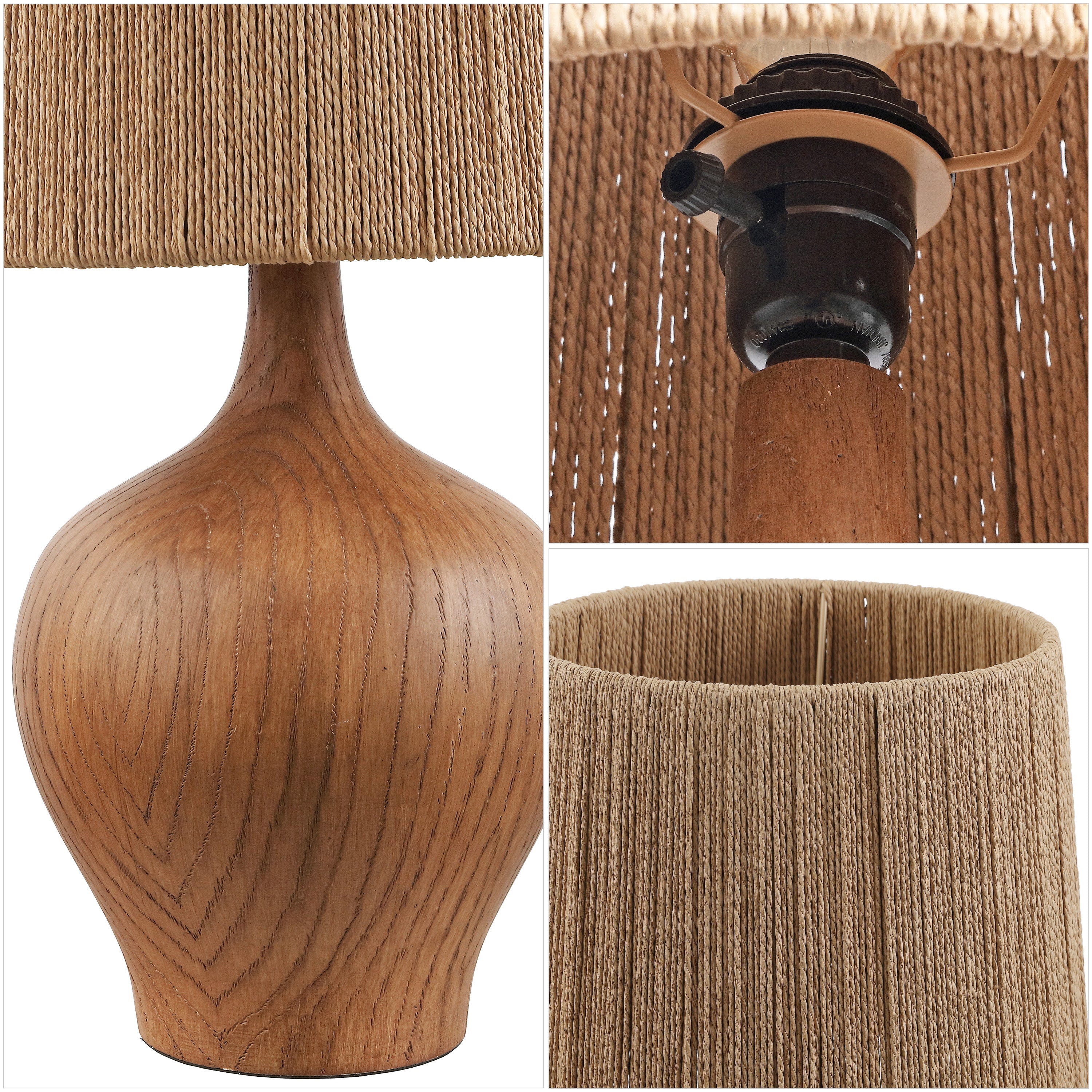 Eben 23" Rustic Farmhouse Resin/Metal Gourd LED Table Lamp with Paper Rope Shade