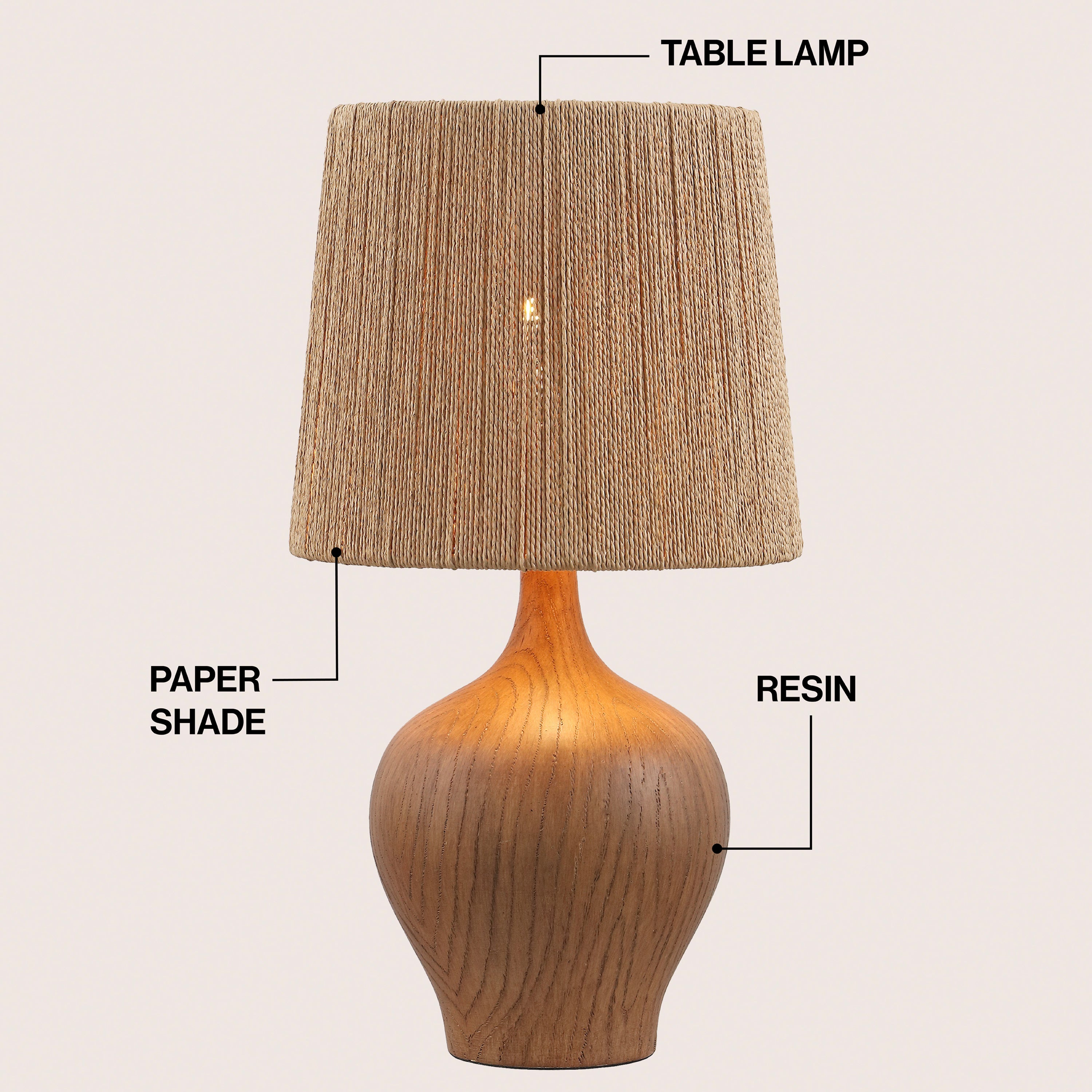 Eben 23" Rustic Farmhouse Resin/Metal Gourd LED Table Lamp with Paper Rope Shade